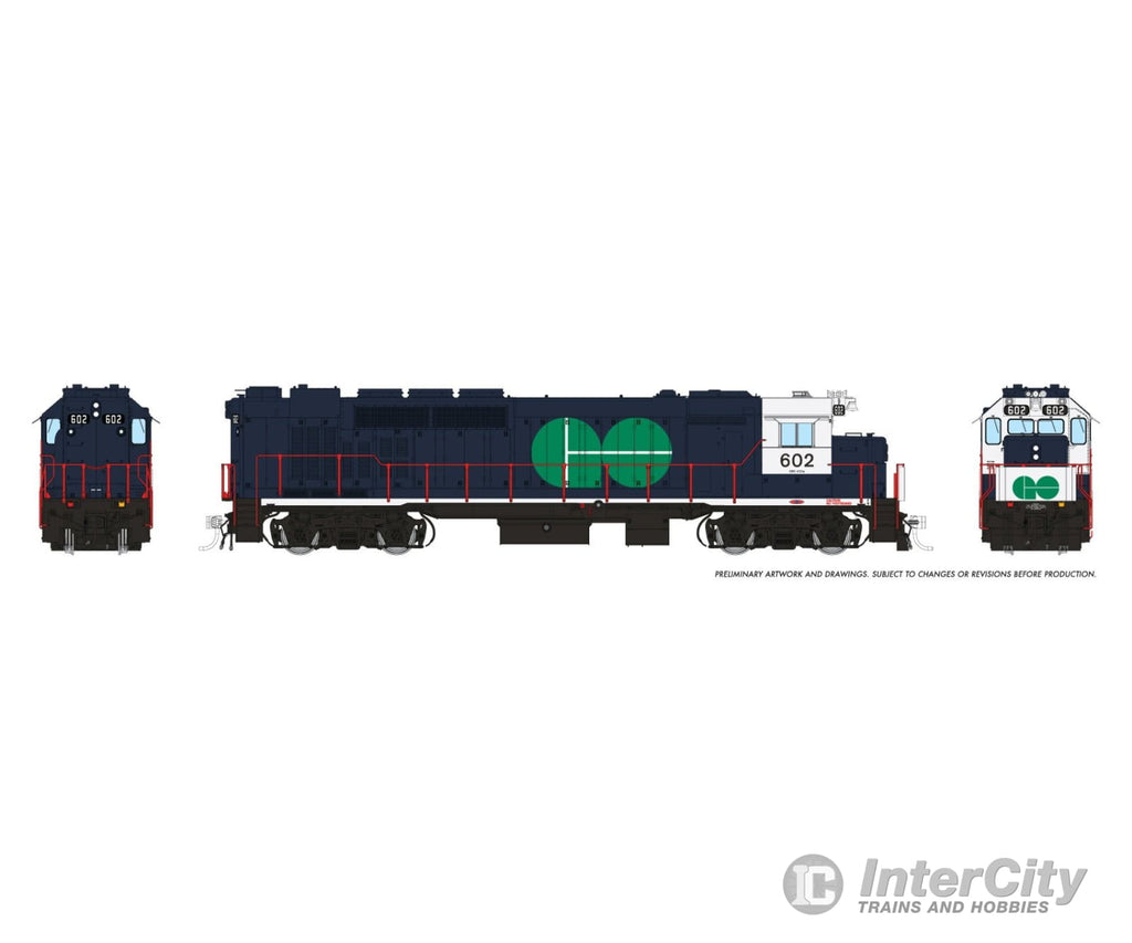 Rapido 034003 HO GP40TC (DC/Silent): GO Transit - Blue Scheme: #602 Locomotives