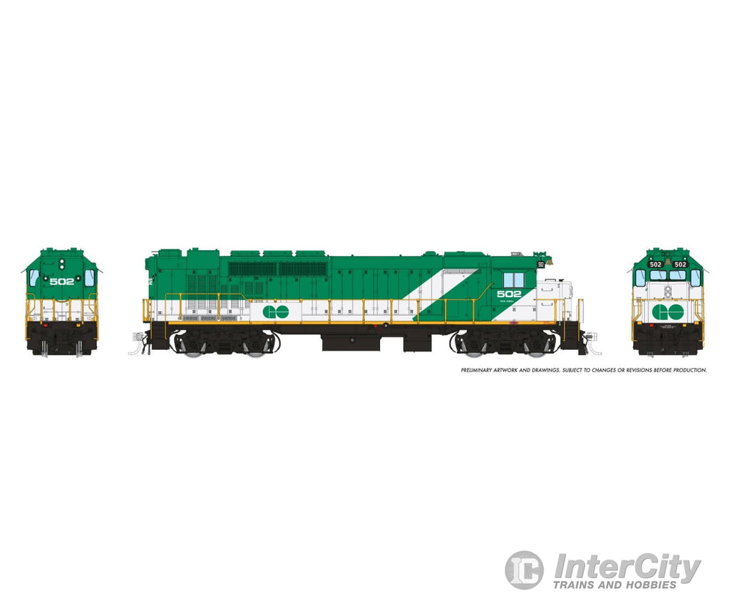 Rapido 034007 HO GP40TC (DC/Silent): GO Transit - Green & White Early Font: #502 Locomotives