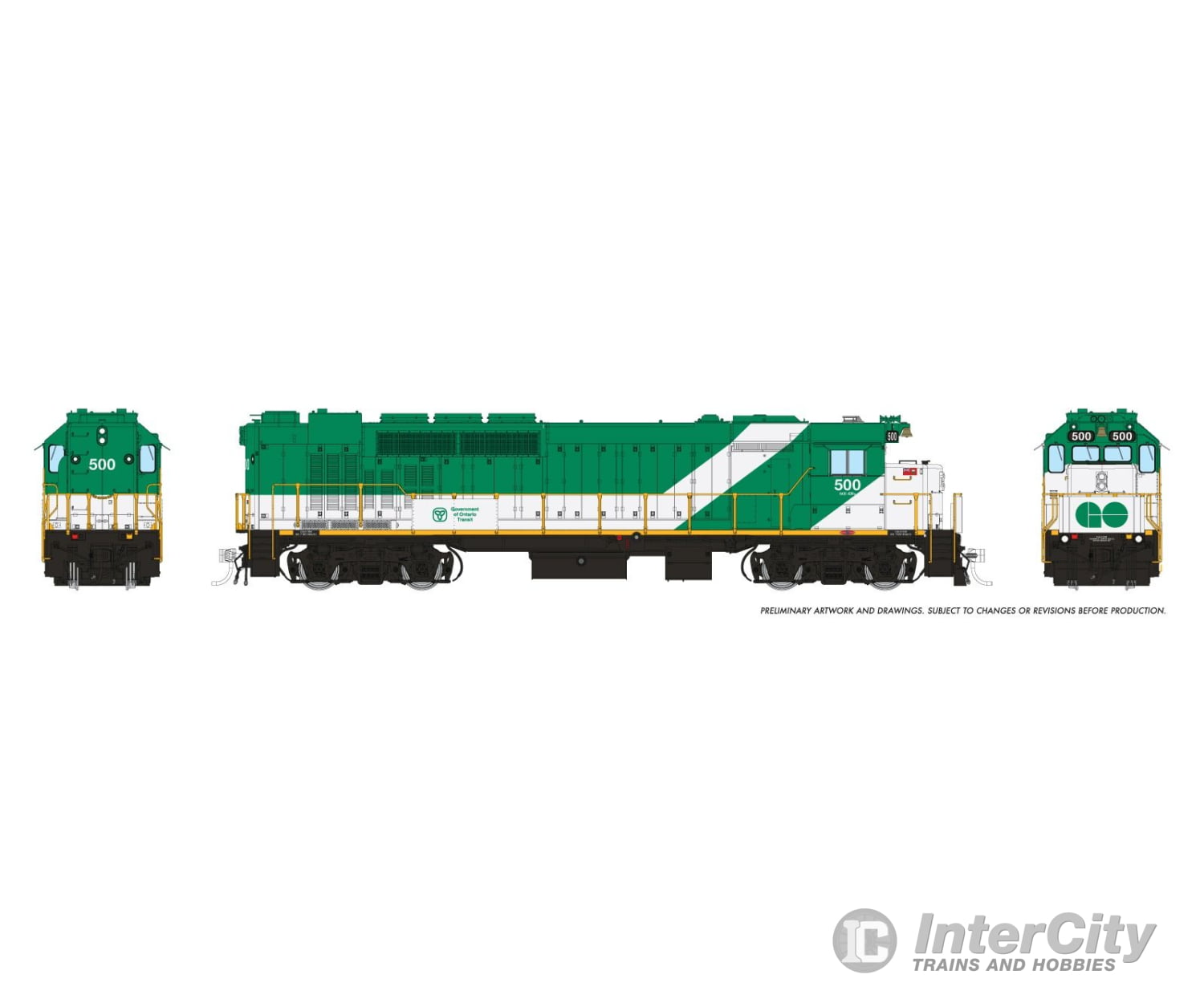 Rapido 034009 HO GP40TC (DC/Silent): GO Transit - Green & White Late Font: #500 Locomotives