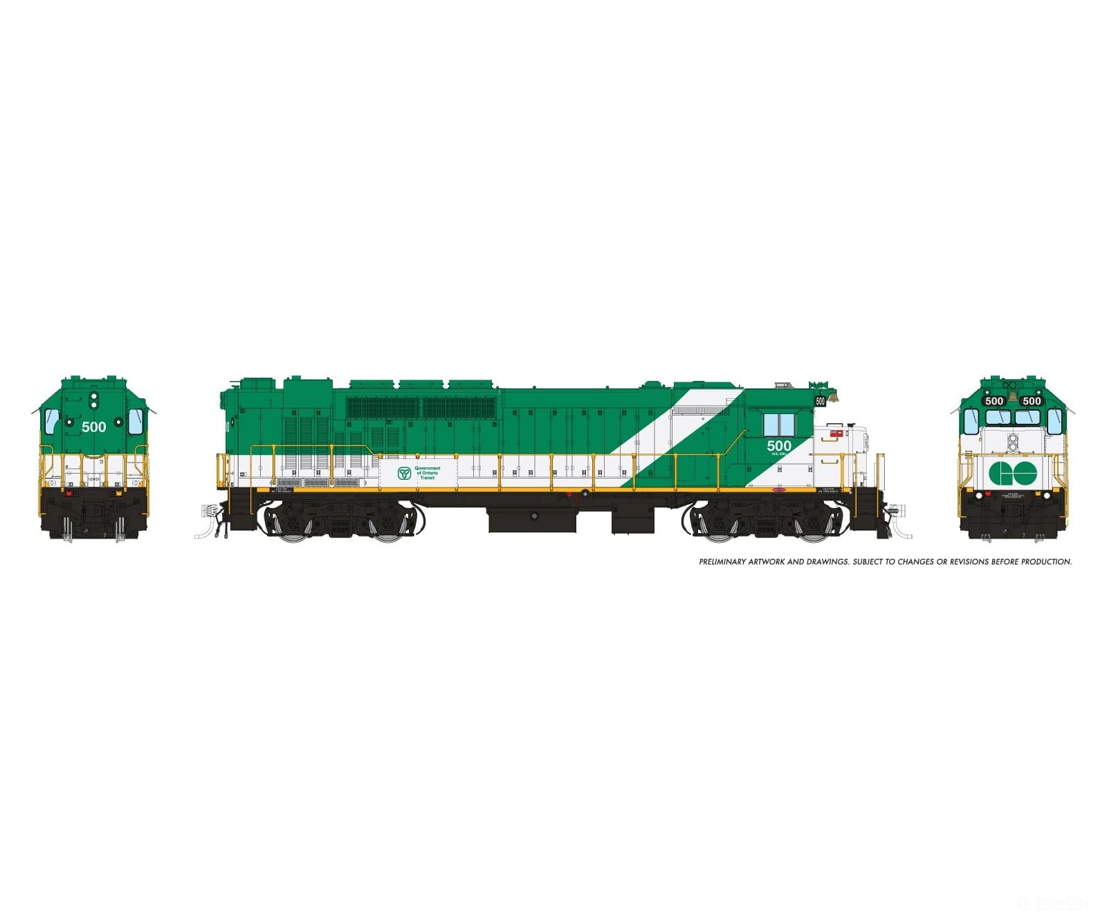 Rapido 034009 HO GP40TC (DC/Silent): GO Transit - Green & White Late Font: #500 Locomotives