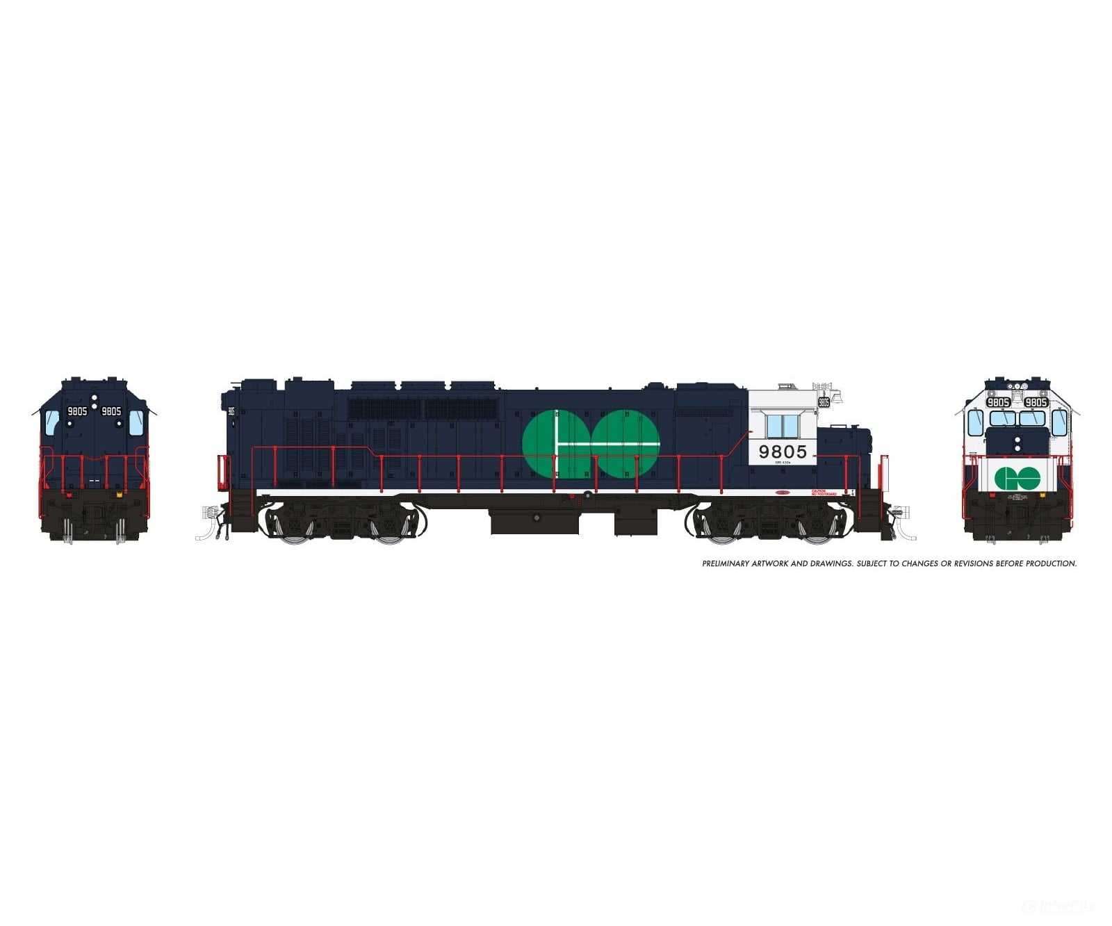 Rapido 034504 HO GP40TC (DC/DCC/Sound): GO Transit - Blue Scheme: #9805 Locomotives