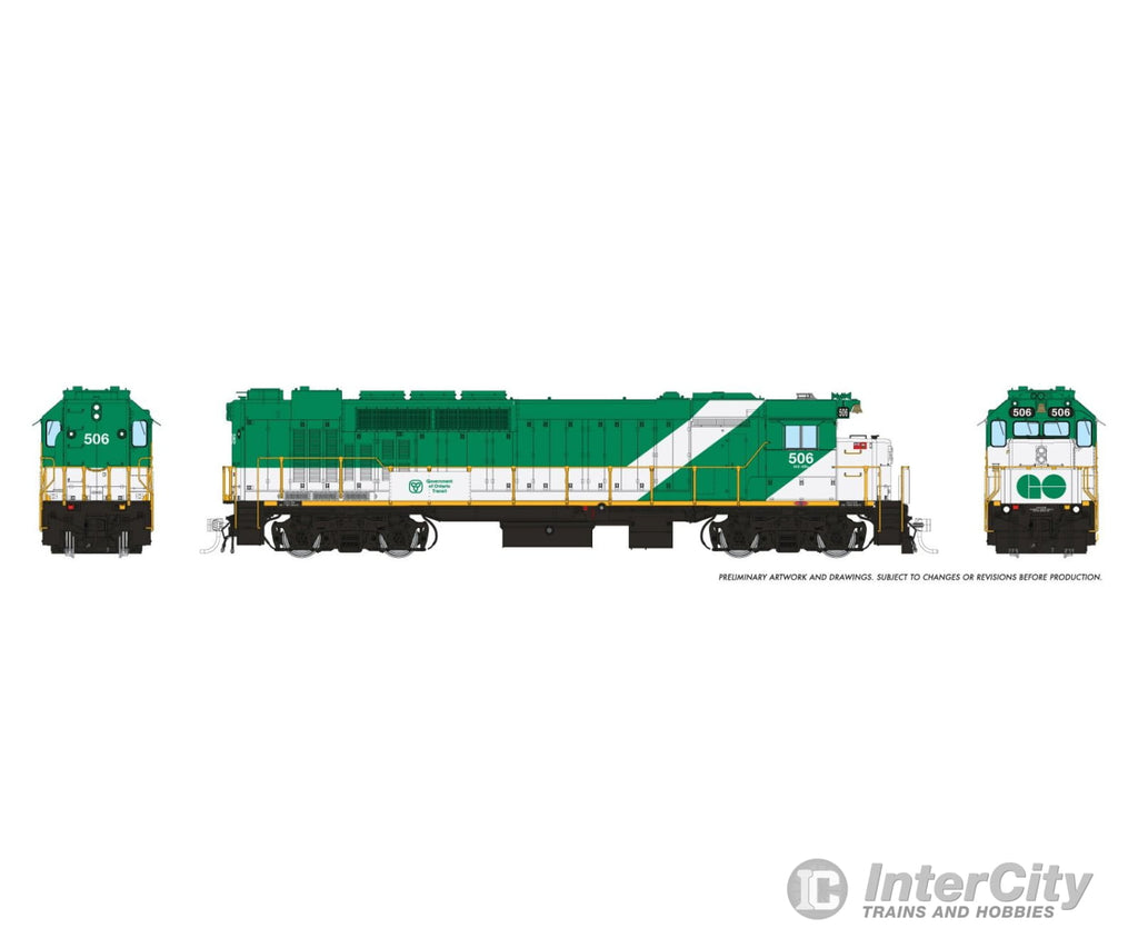 Rapido 034510 HO GP40TC (DC/DCC/Sound): GO Transit - Green & White Late Font: #506 Locomotives