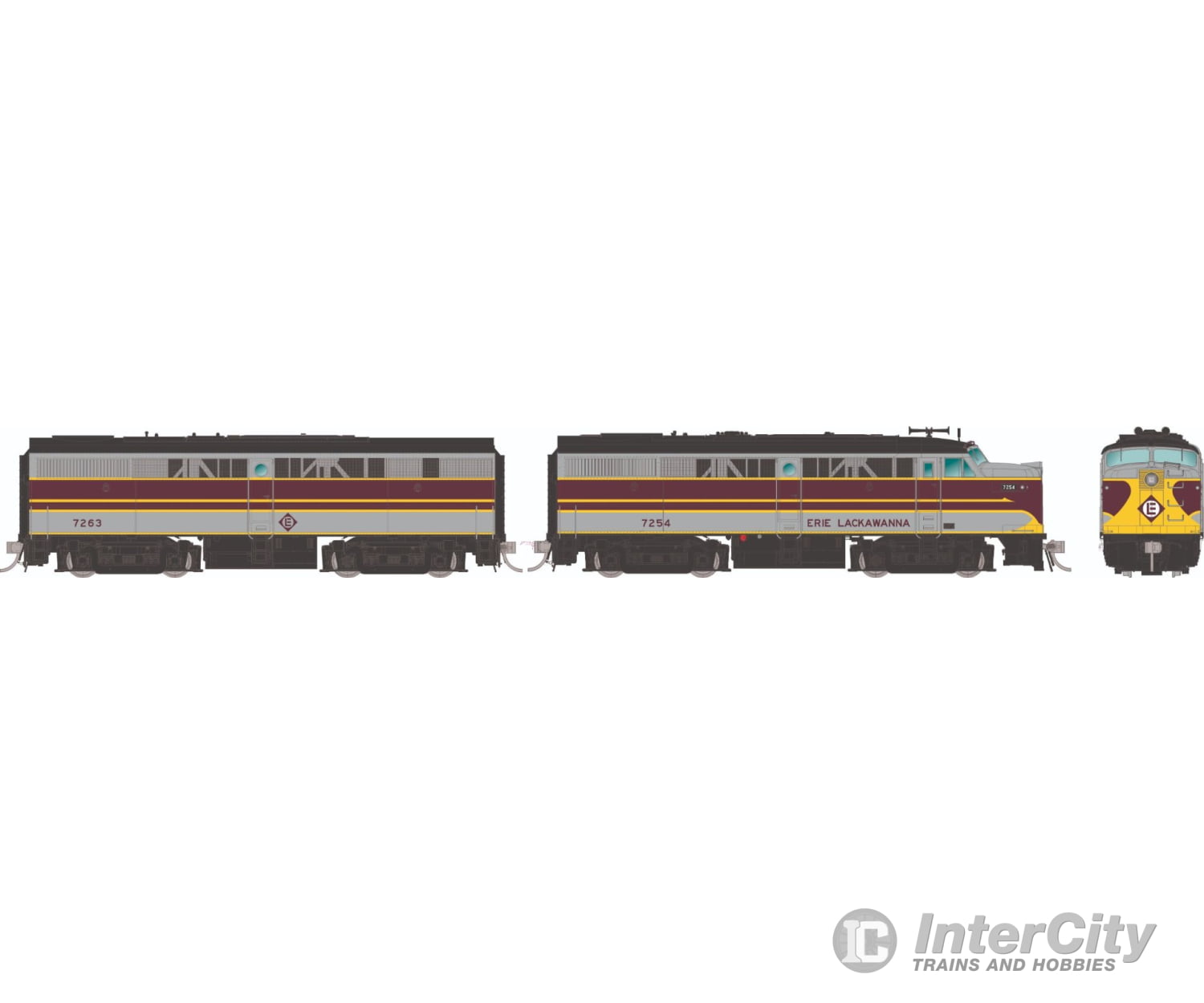 Rapido 037047 Ho Alco Fa-1 + Fb-1 (Dc/Silent): Erie Lackawanna - Grey & Maroon: #7254 #7263