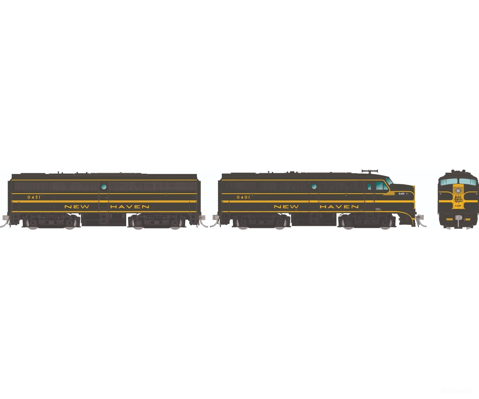 Rapido 037066 Ho Alco Fa-1 + Fb-1 (Dc/Silent): New Haven - Green Scheme: #0424 #0455 Locomotives