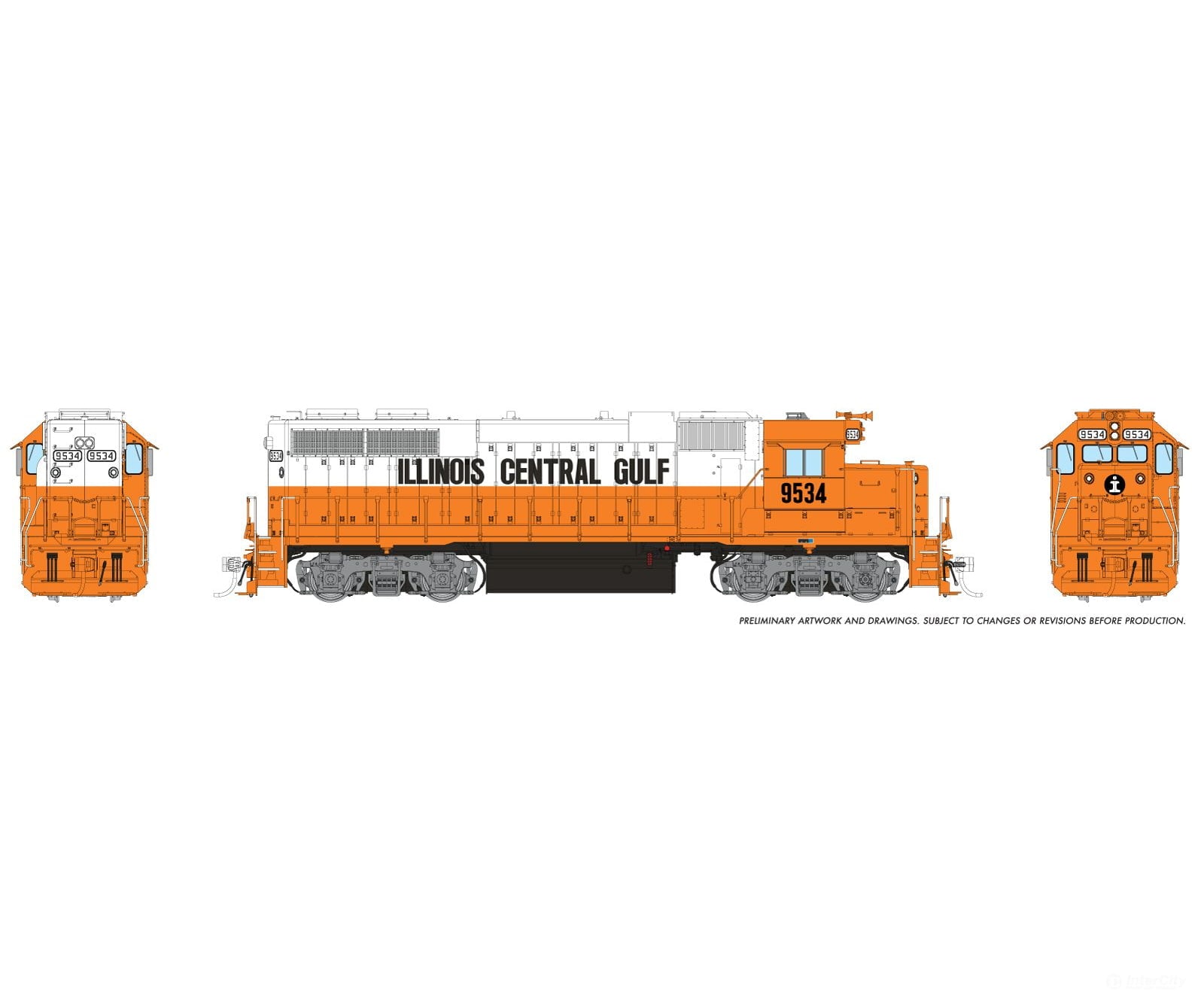 Rapido 038060 Ho Emd Gp38 (Dc/Silent): Illinois Central Gulf - Orange & White: #9534 Locomotives