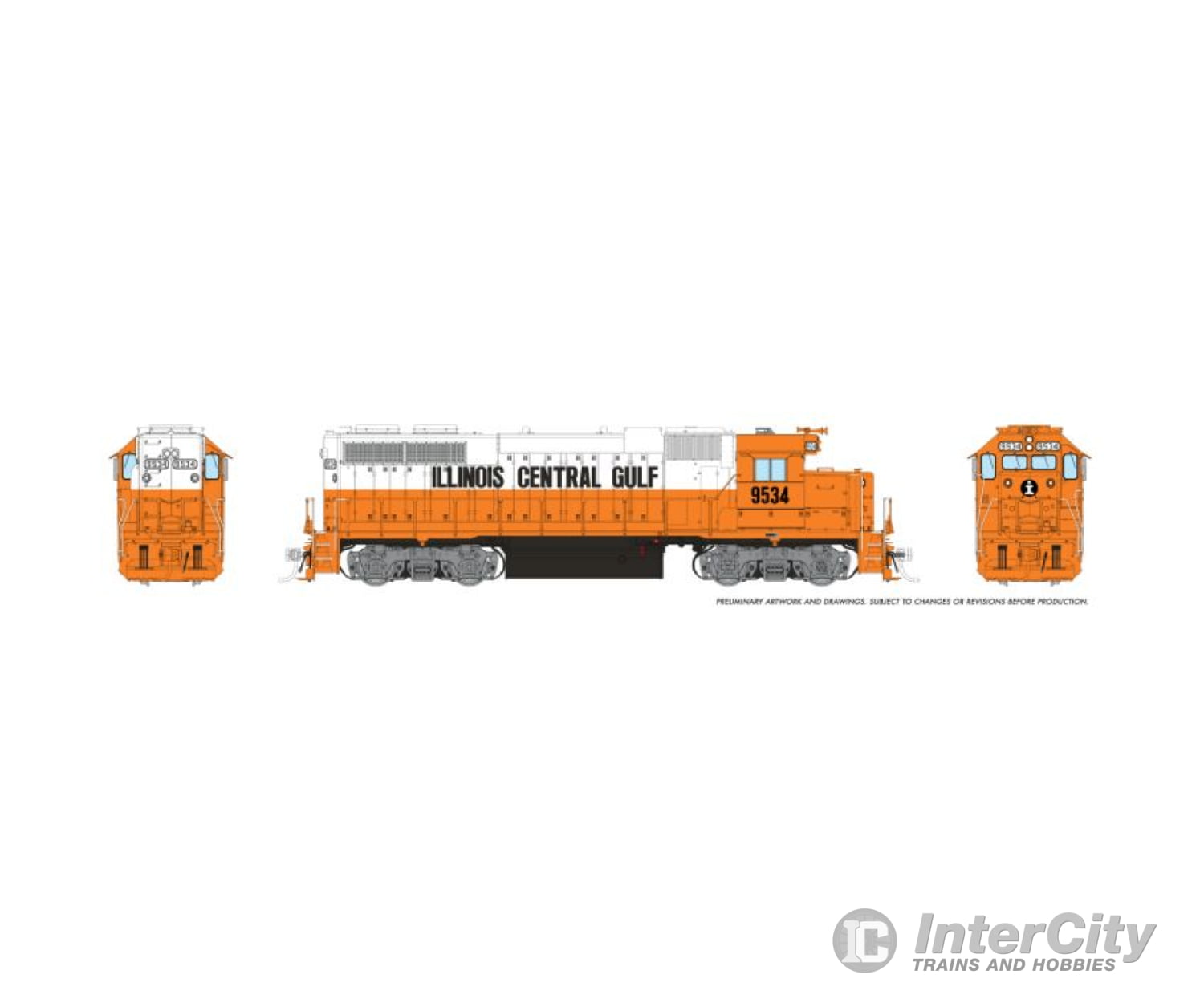 Rapido 038063 Ho Emd Gp38 (Dc/Silent): Illinois Central Gulf - Orange & White: #9520 Locomotives