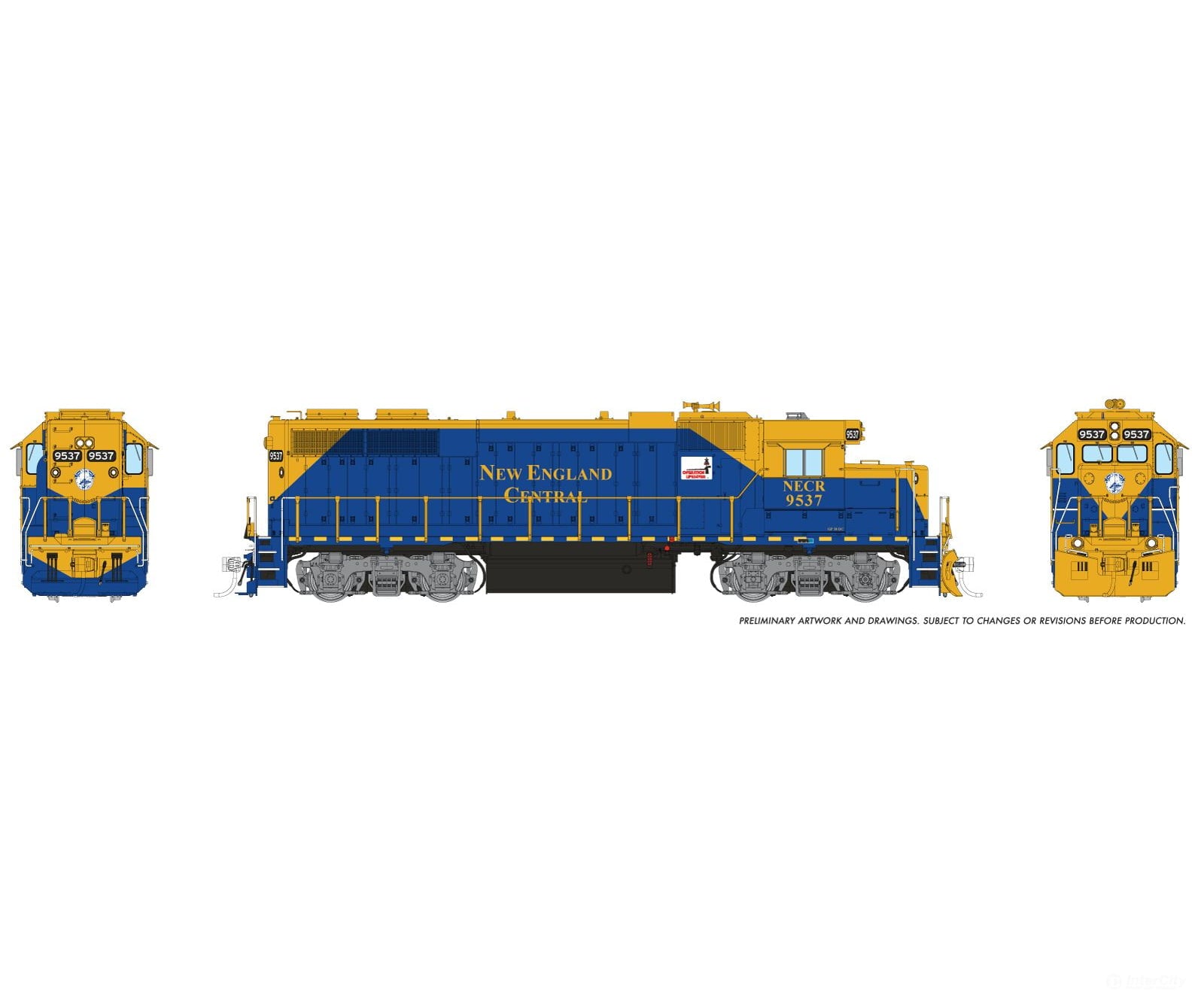 Rapido 038069 Ho Emd Gp38 (Dc/Silent): New England Central - Blue & Gold: #9539 Locomotives