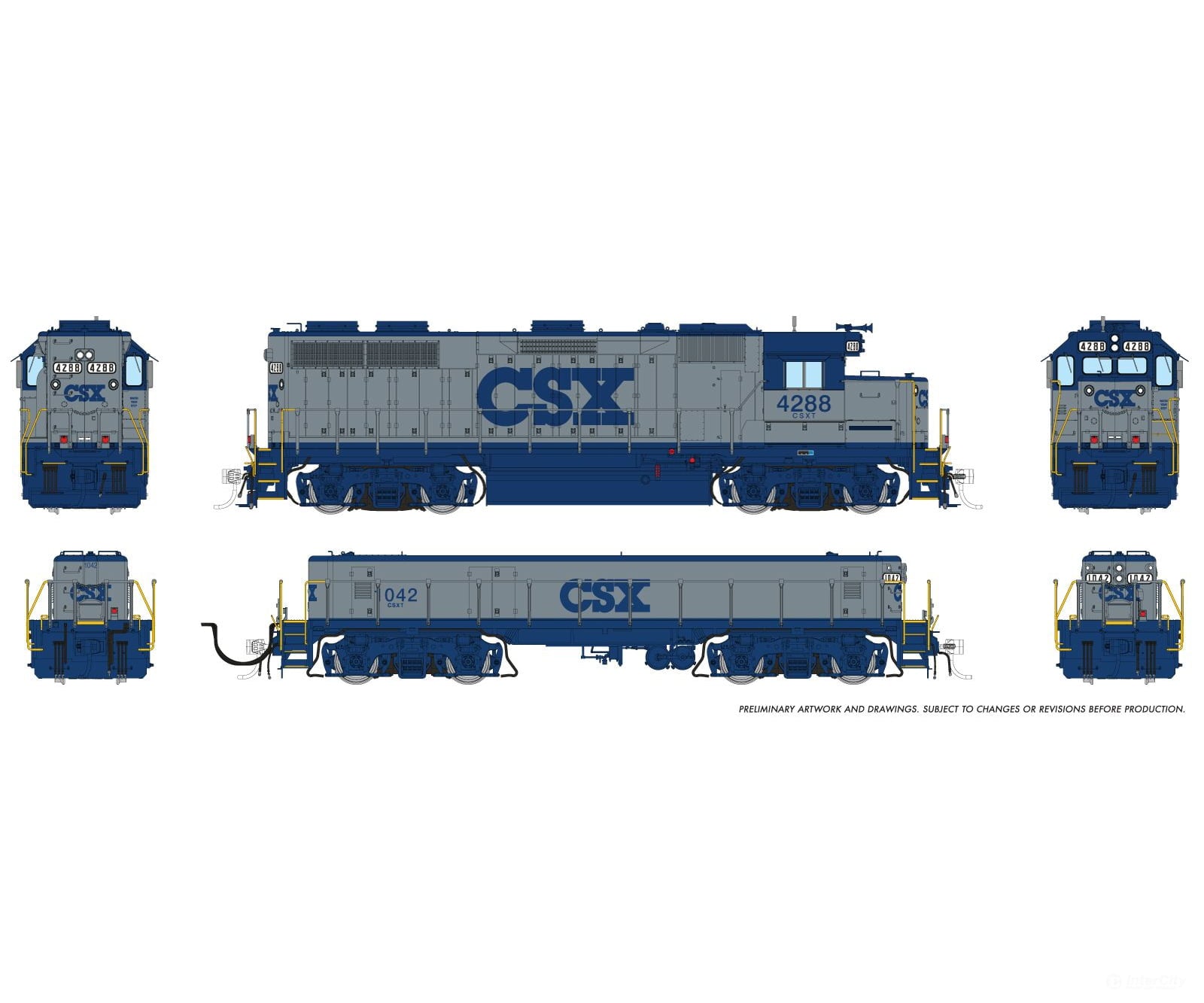 Rapido 039025 Ho Emd Gp39 Mother + Slug (Dc/Silent): Csx - Grey & Blue: #4288 + #1042 Locomotives