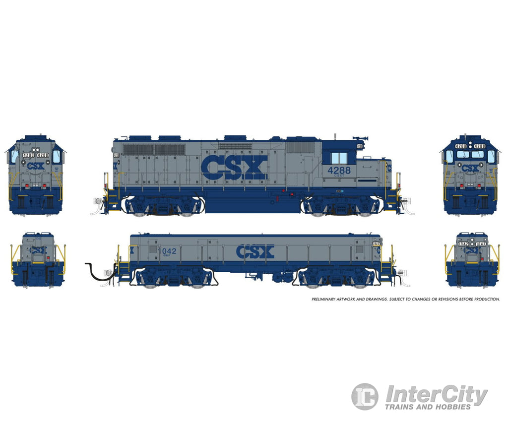 Rapido 039026 Ho Emd Gp39 Mother + Slug (Dc/Silent): Csx - Grey & Blue: #4290 + #1048 Locomotives