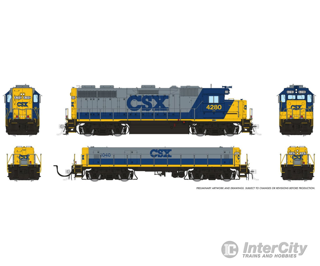 Rapido 039027 Ho Emd Gp39 Mother + Slug (Dc/Silent): Csx - Bright Future (Yn2): #4280 + #1040