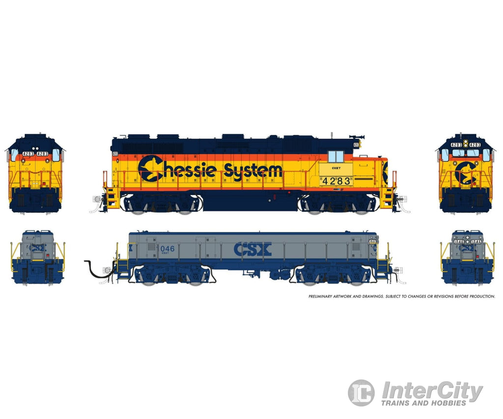 Rapido 039523 Ho Emd Gp39 Mother + Slug (Dc/Dcc/Sound): Csx - Chessie Patch: #4284 + #1046 (In G&B)