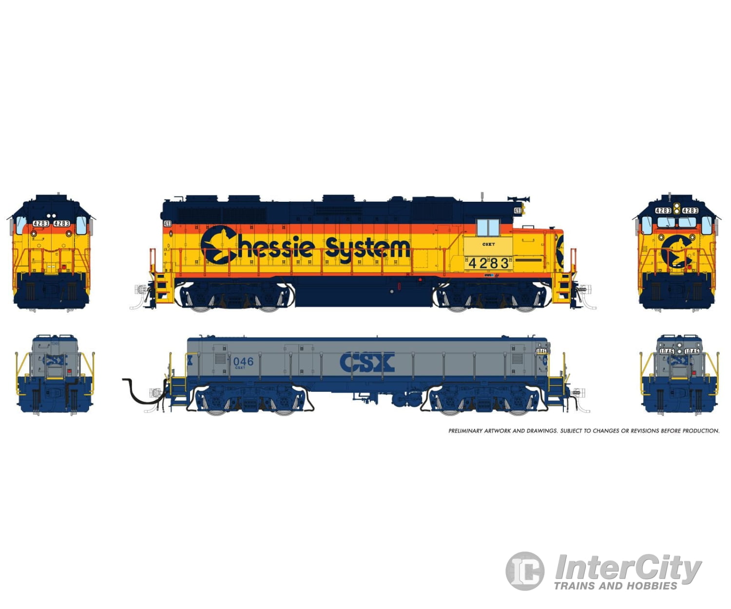 Rapido 039523 Ho Emd Gp39 Mother + Slug (Dc/Dcc/Sound): Csx - Chessie Patch: #4284 + #1046 (In G&B)