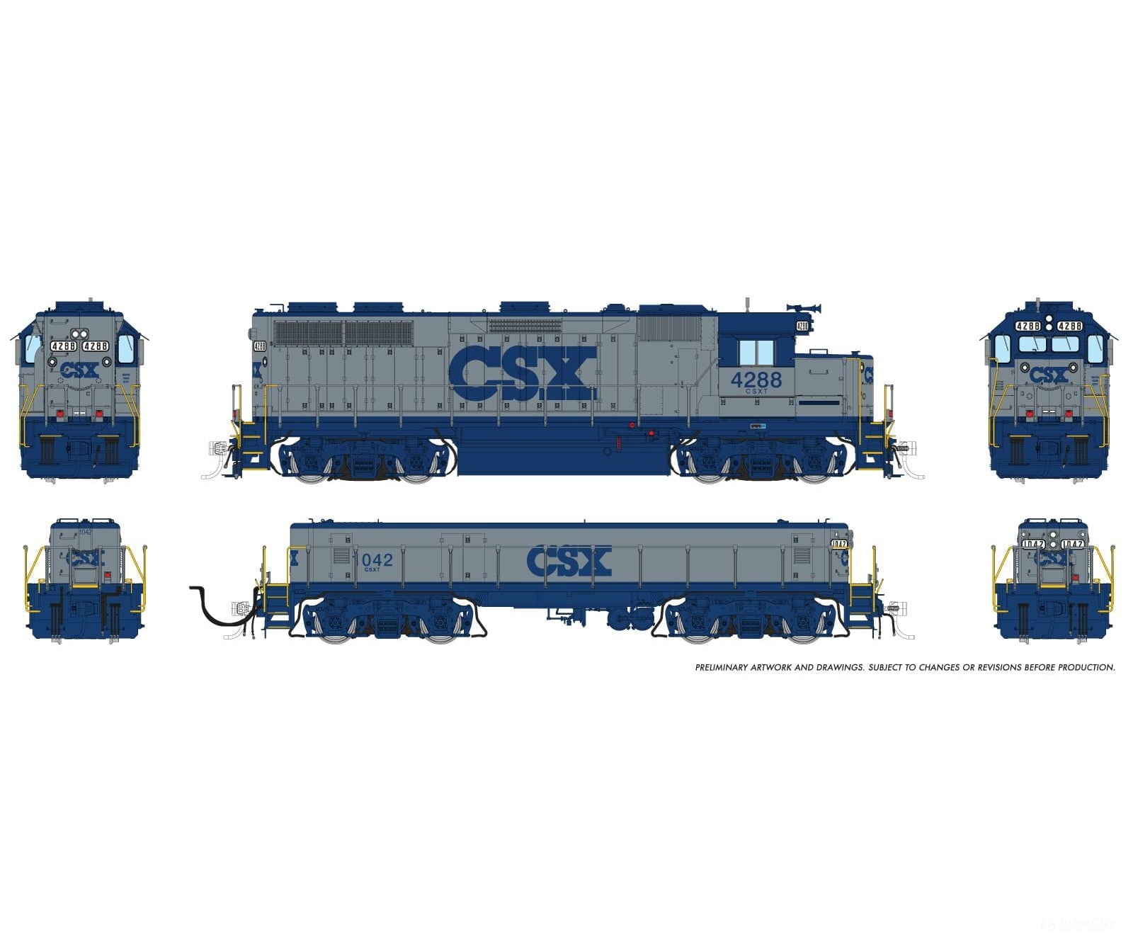 Rapido 039525 Ho Emd Gp39 Mother + Slug (Dc/Dcc/Sound): Csx - Grey & Blue: #4288 + #1042 Locomotives