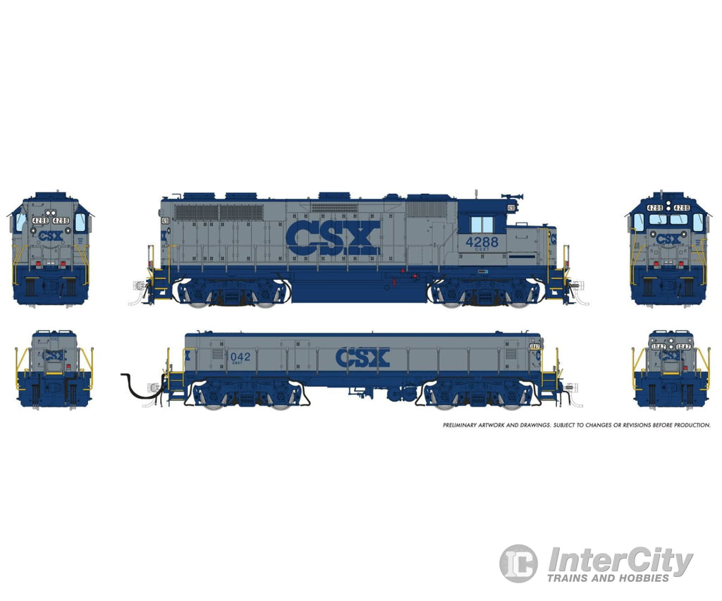 Rapido 039525 Ho Emd Gp39 Mother + Slug (Dc/Dcc/Sound): Csx - Grey & Blue: #4288 + #1042 Locomotives