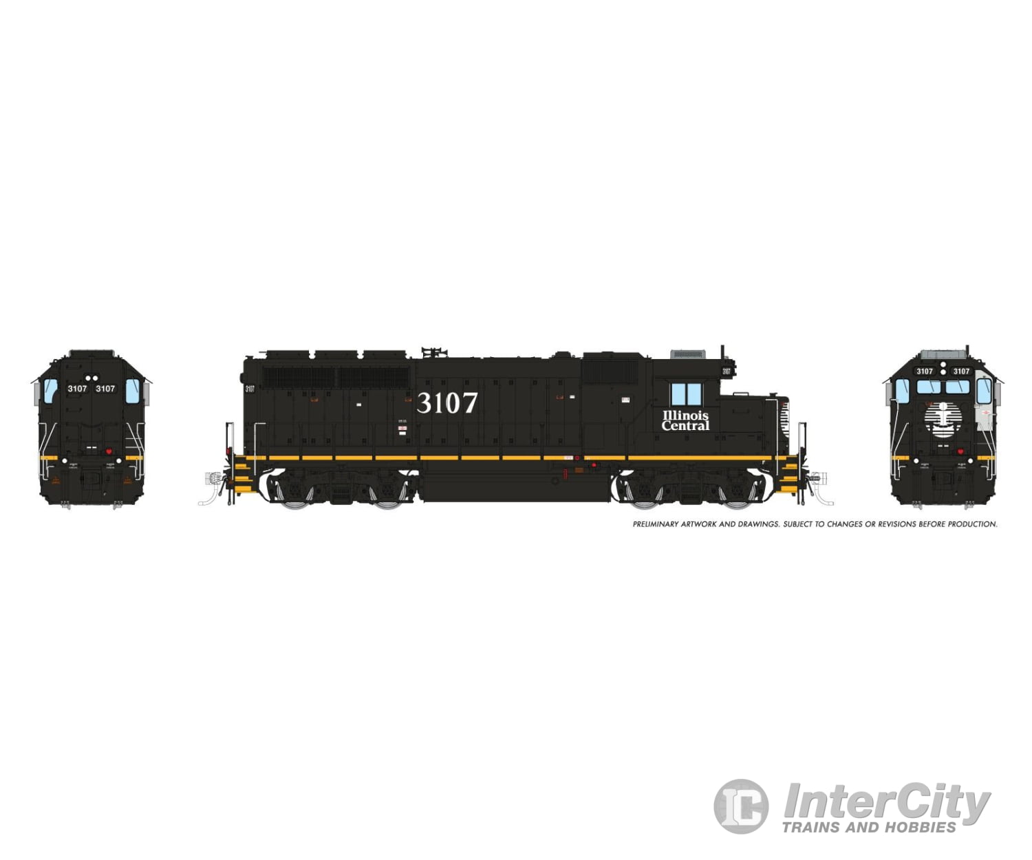 Rapido 040551 HO EMD GP40R (DC/DCC/Sound): Illinois Central - Black Scheme: #3107 Locomotives