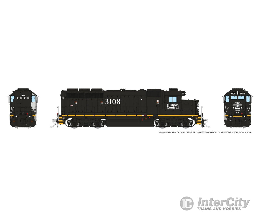 Rapido 040552 HO EMD GP40R (DC/DCC/Sound): Illinois Central - Black Scheme: #3108 Locomotives