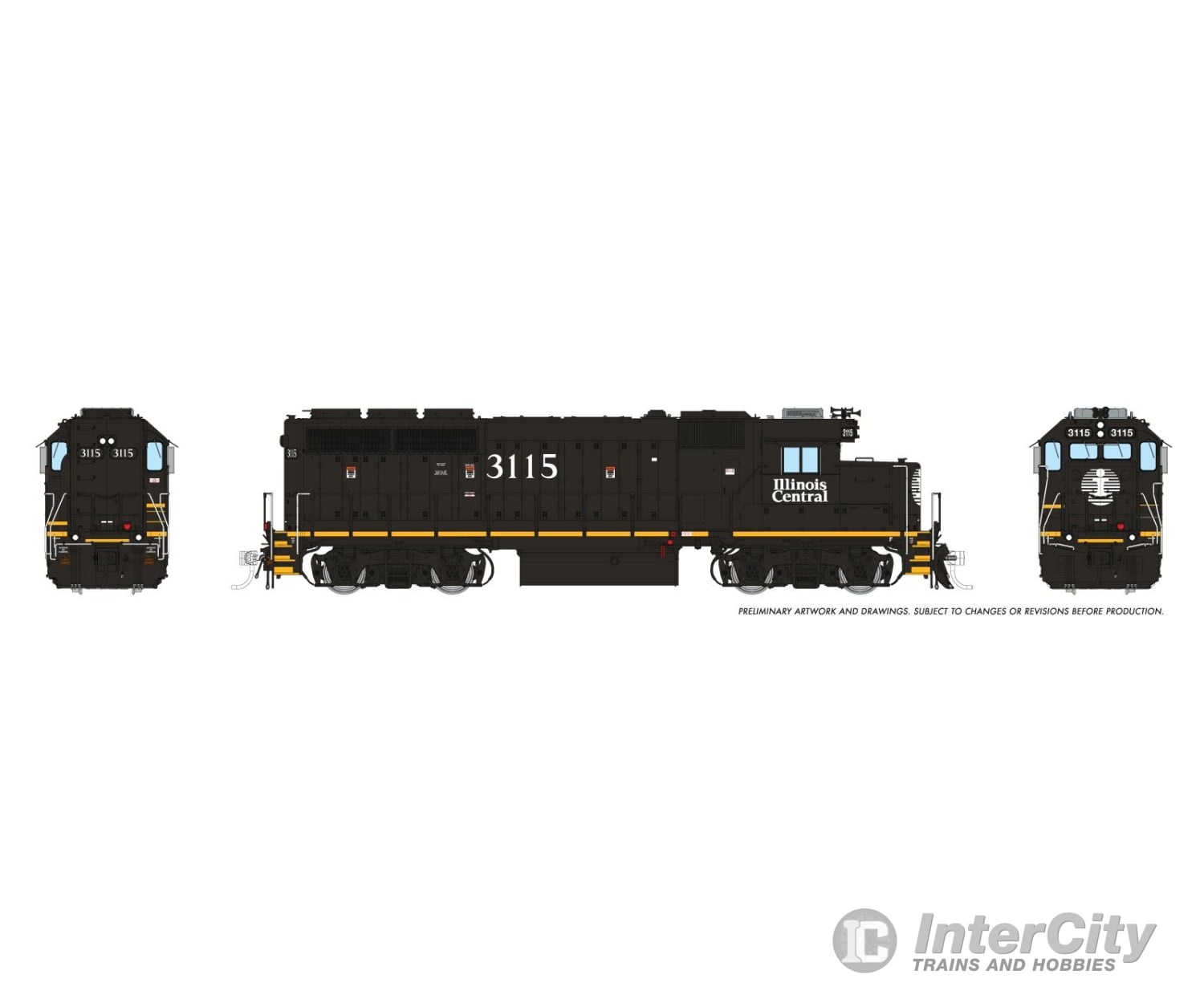 Rapido 040553 HO EMD GP40R (DC/DCC/Sound): Illinois Central - Black Scheme: #3115 Locomotives
