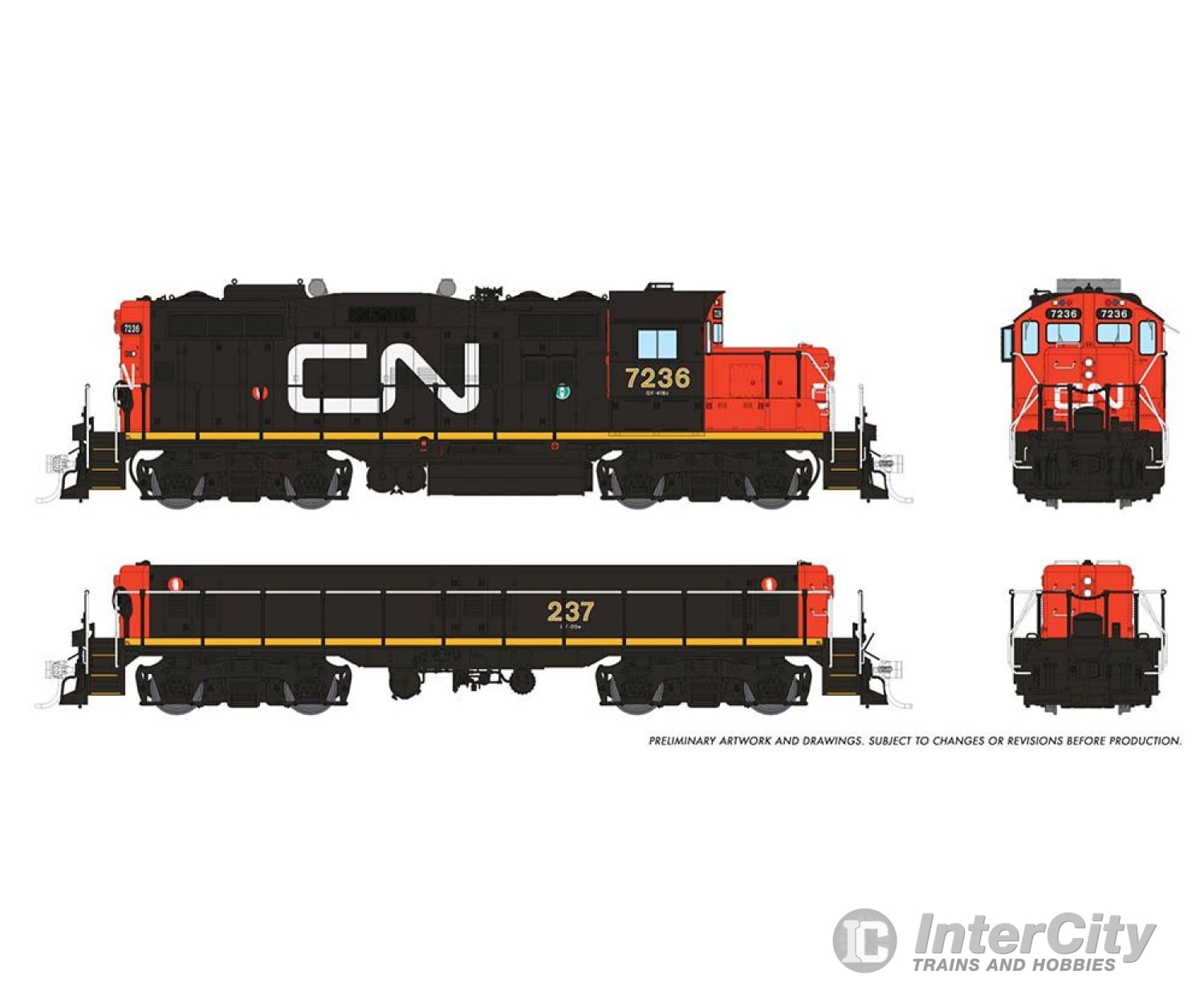 Rapido 041514 Ho Gp9Rm Mother + Slug (Dc/Dcc/Sound): Cn - Early: #7236 + #237 Locomotive