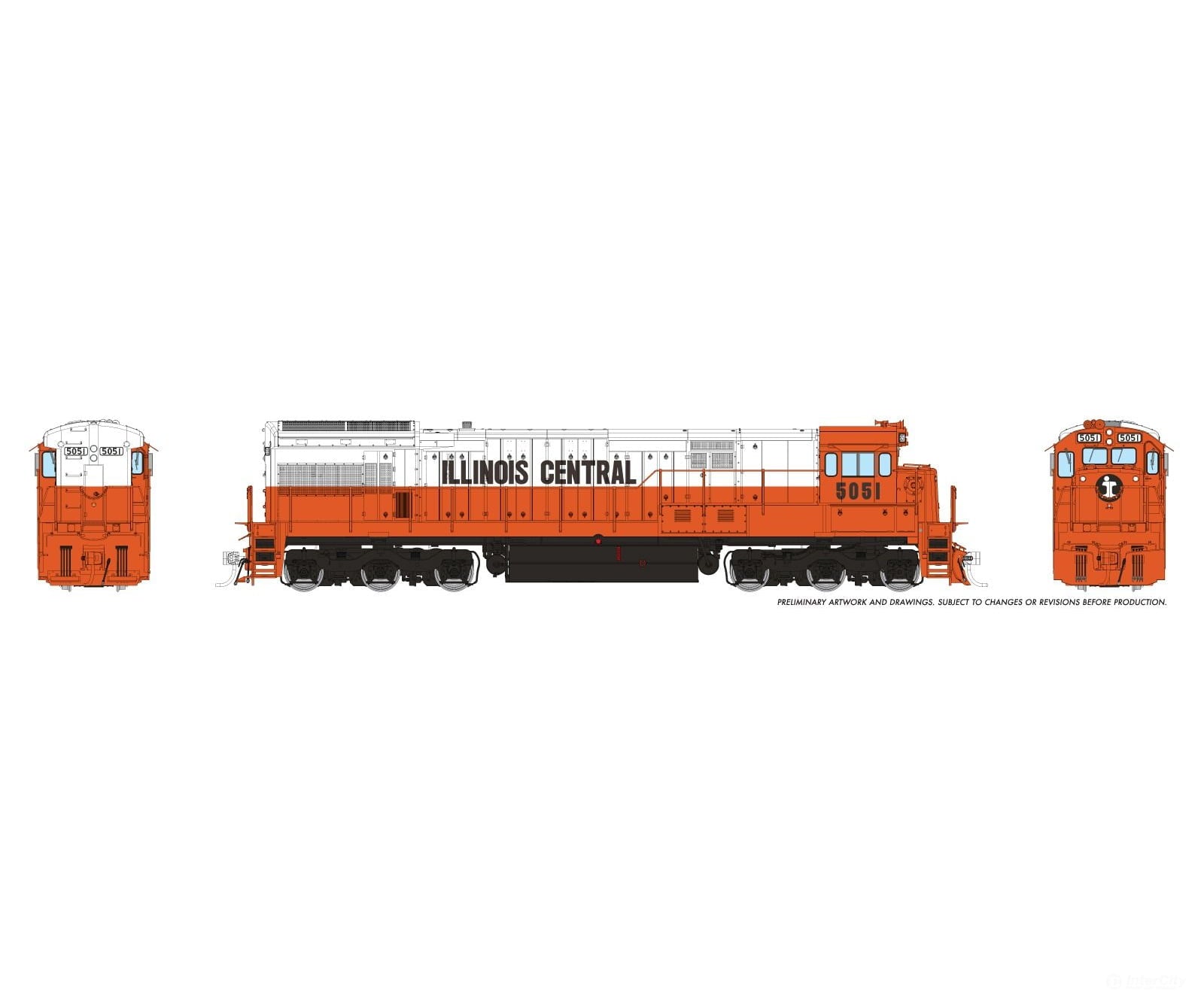 Rapido 043011 HO GE U33C w/ fairing (DC/Silent): Illinois Central - Orange & White: #5054 Locomotives