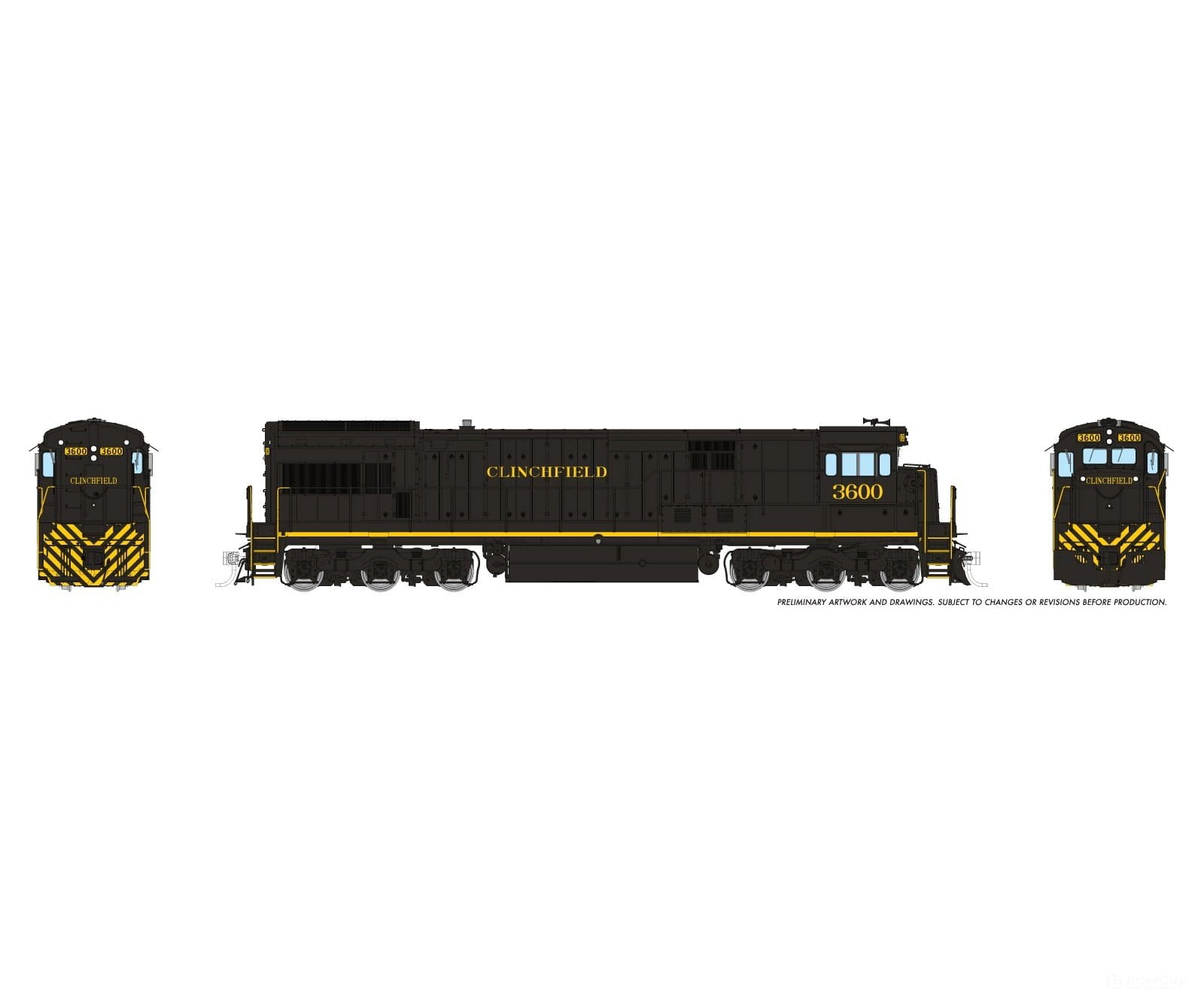 Rapido 043606 HO GE U36C (DC/DCC/Sound): Clinchfield - Black Scheme: #3603 Locomotives