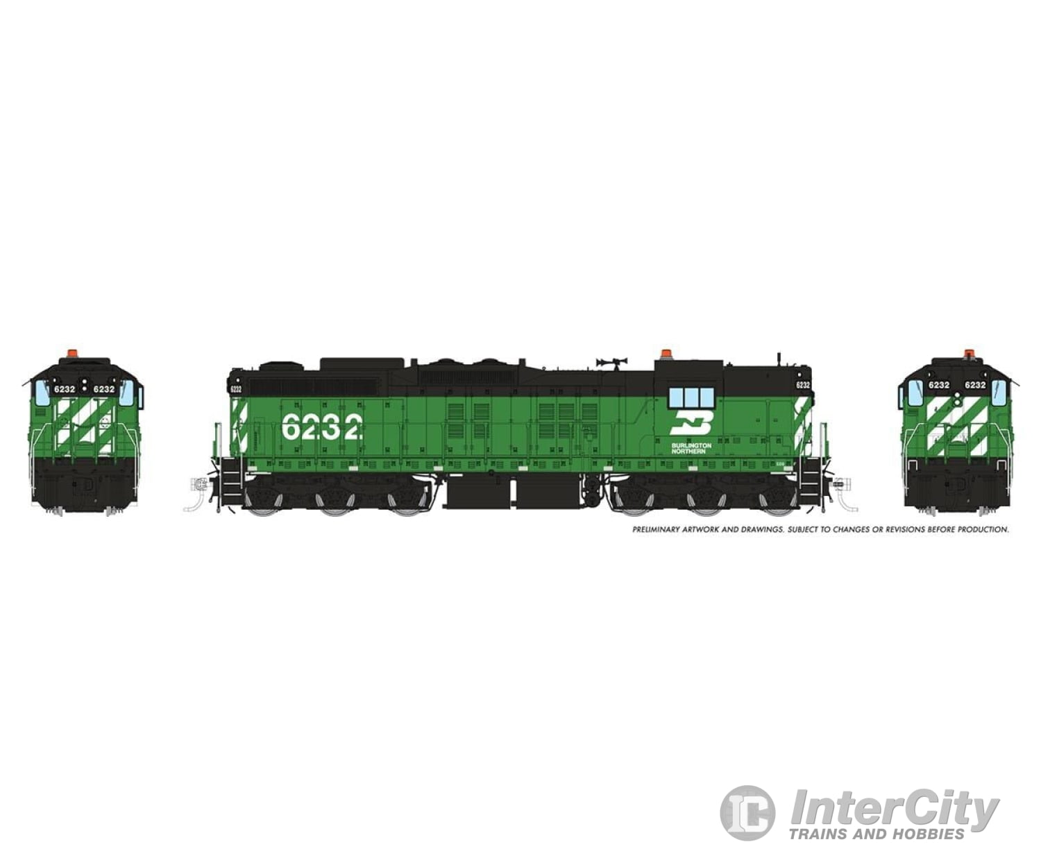 Rapido 050228 HO EMD SD9 (DC/Silent): Burlington Northern: #6232 Locomotive