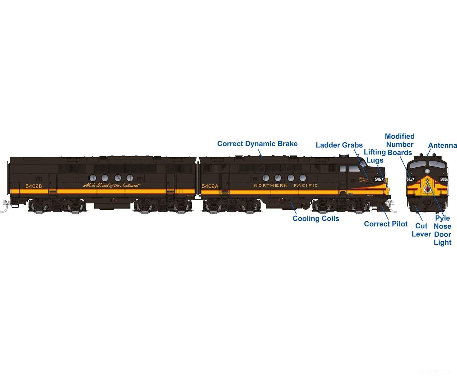 Rapido 053027 Ho Emd Ft A+B (Dc/Silent): Np - Pine Tree Scheme: #5402A+ 5402B Locomotives