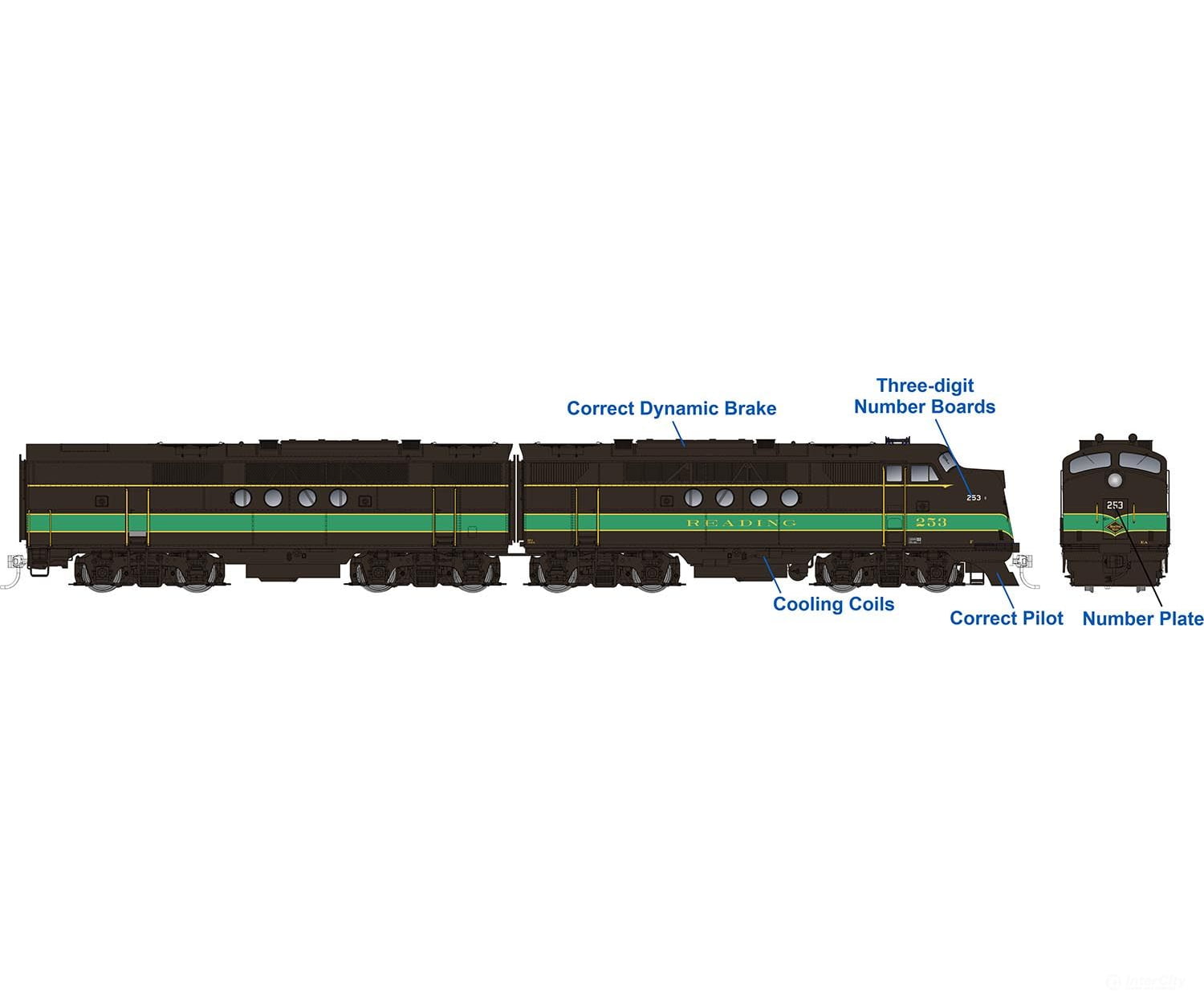 Rapido 053030 Ho Emd Ft A+B (Dc/Silent): Reading - Black & Green: #253A + 253B Locomotives