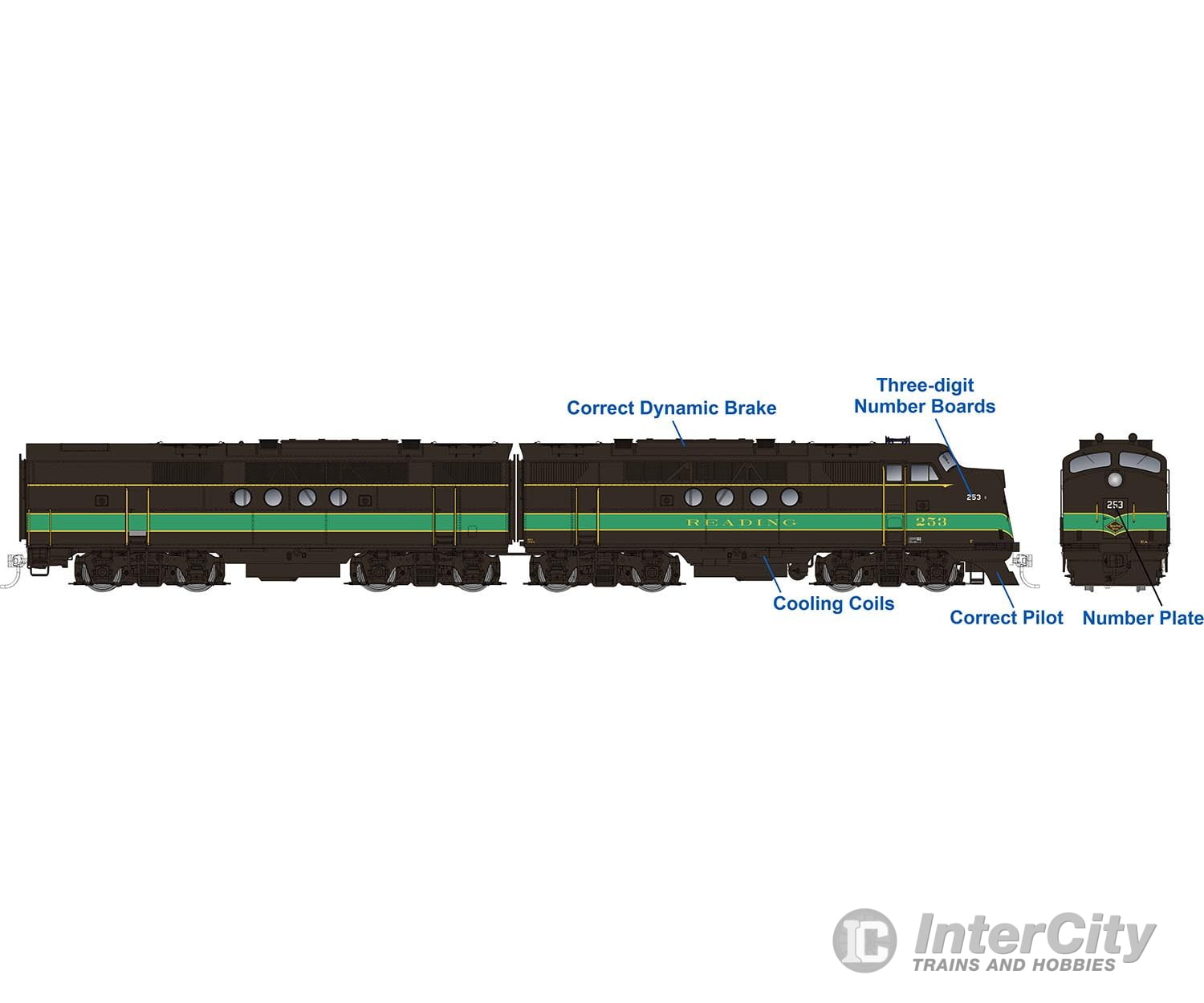 Rapido 053030 Ho Emd Ft A+B (Dc/Silent): Reading - Black & Green: #253A + 253B Locomotives