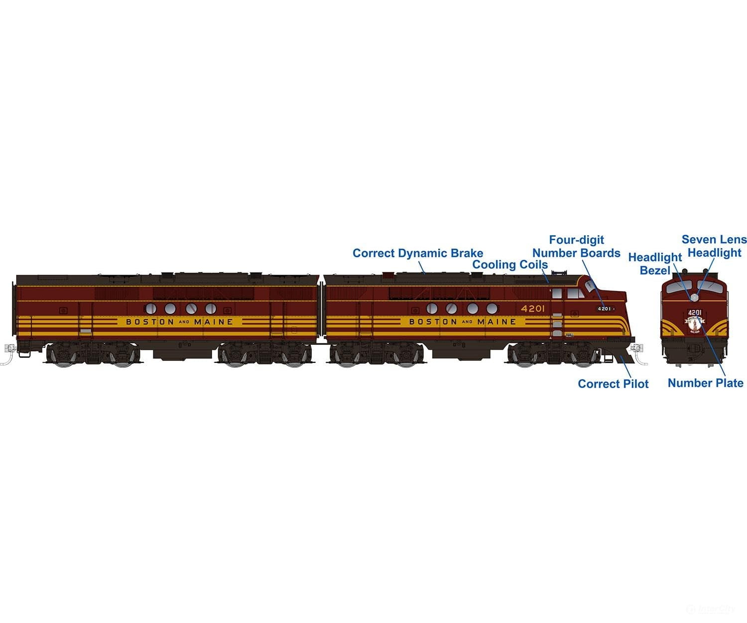 Rapido 053509 Ho Emd Ft A+B (Dc/Dcc/Sound): B&M - Maroon Scheme: #4201A + 4201B Locomotives