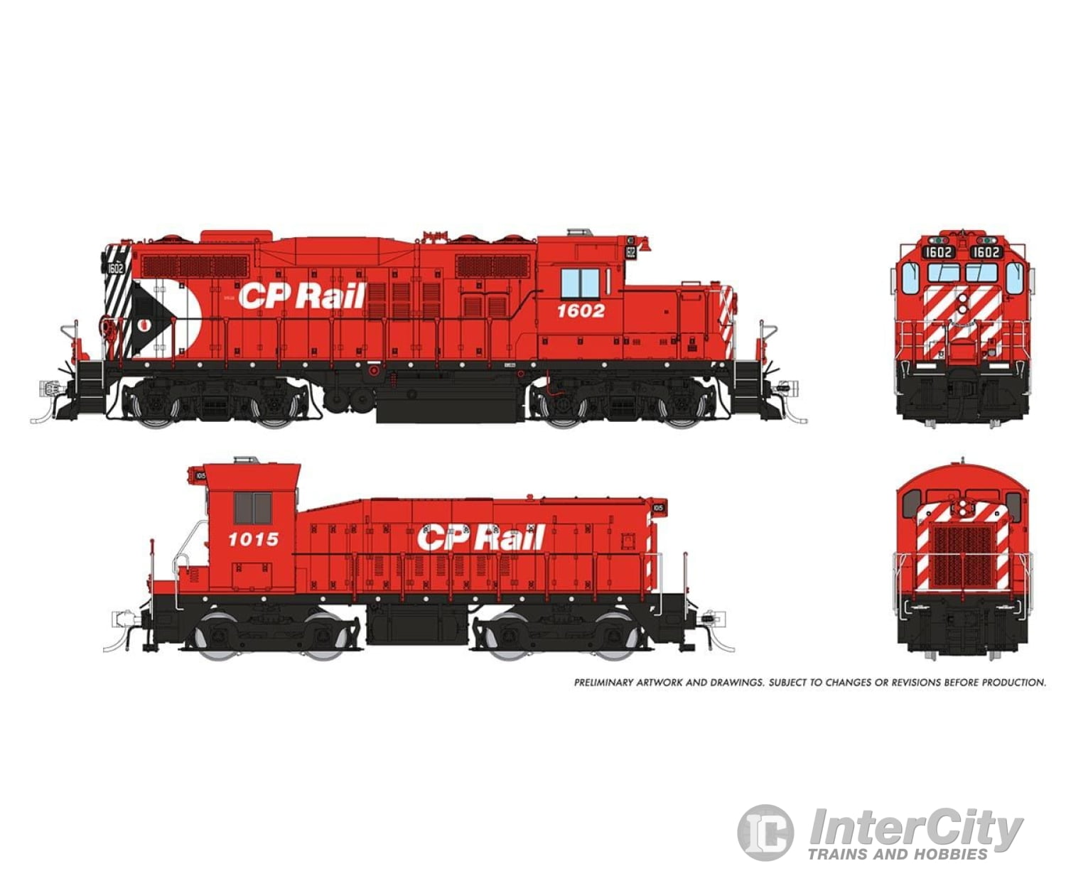 Rapido 054016 Ho Gp9U Mother + Slug (Dc/Silent): Cp - Multimark: #1602 + #1015 Locomotives