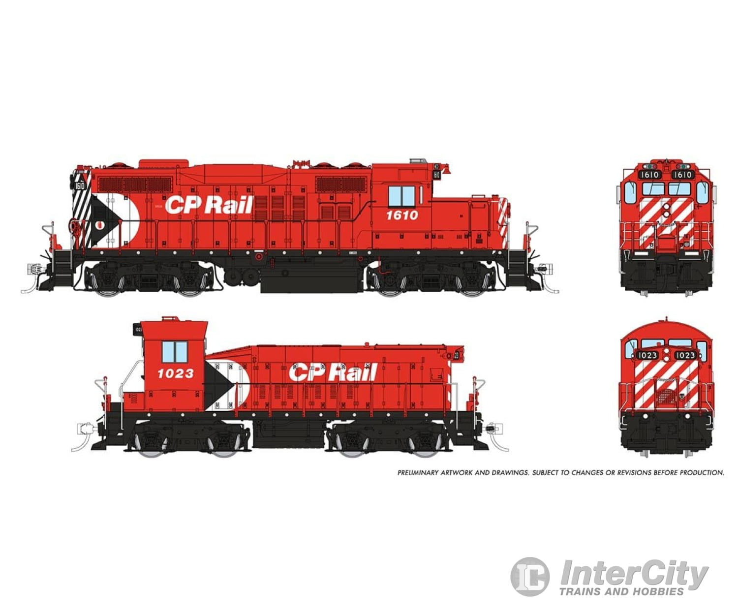 Rapido 054017 Ho Gp9U Mother + Slug (Dc/Silent): Cp - Multimark: #1610 + #1023 Locomotives