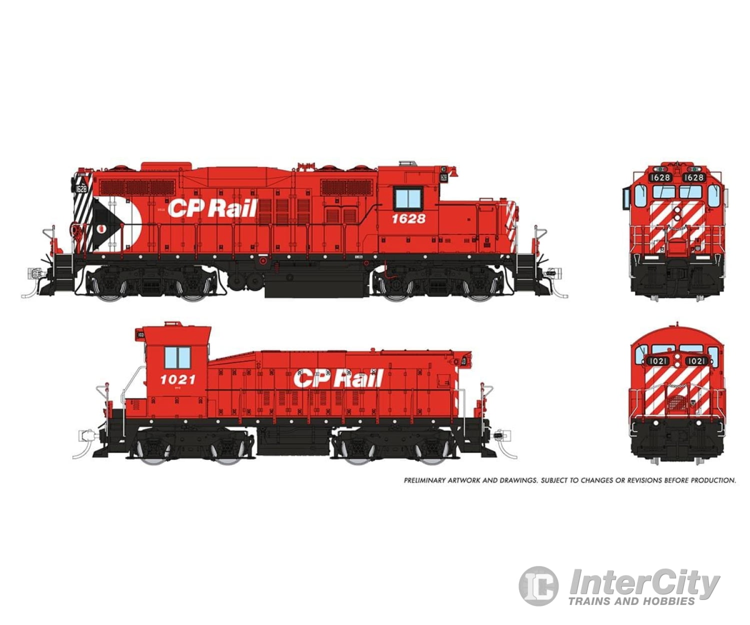 Rapido 054018 Ho Gp9U Mother + Slug (Dc/Silent): Cp - Multimark: #1628 + #1021 Locomotives