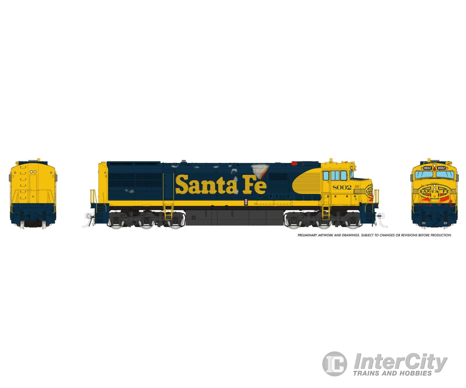 Rapido 055016 HO GE U30CG w/o SG (DC/Silent): Santa Fe - Yellow Warbonnet Weathered: #8002 Locomotives