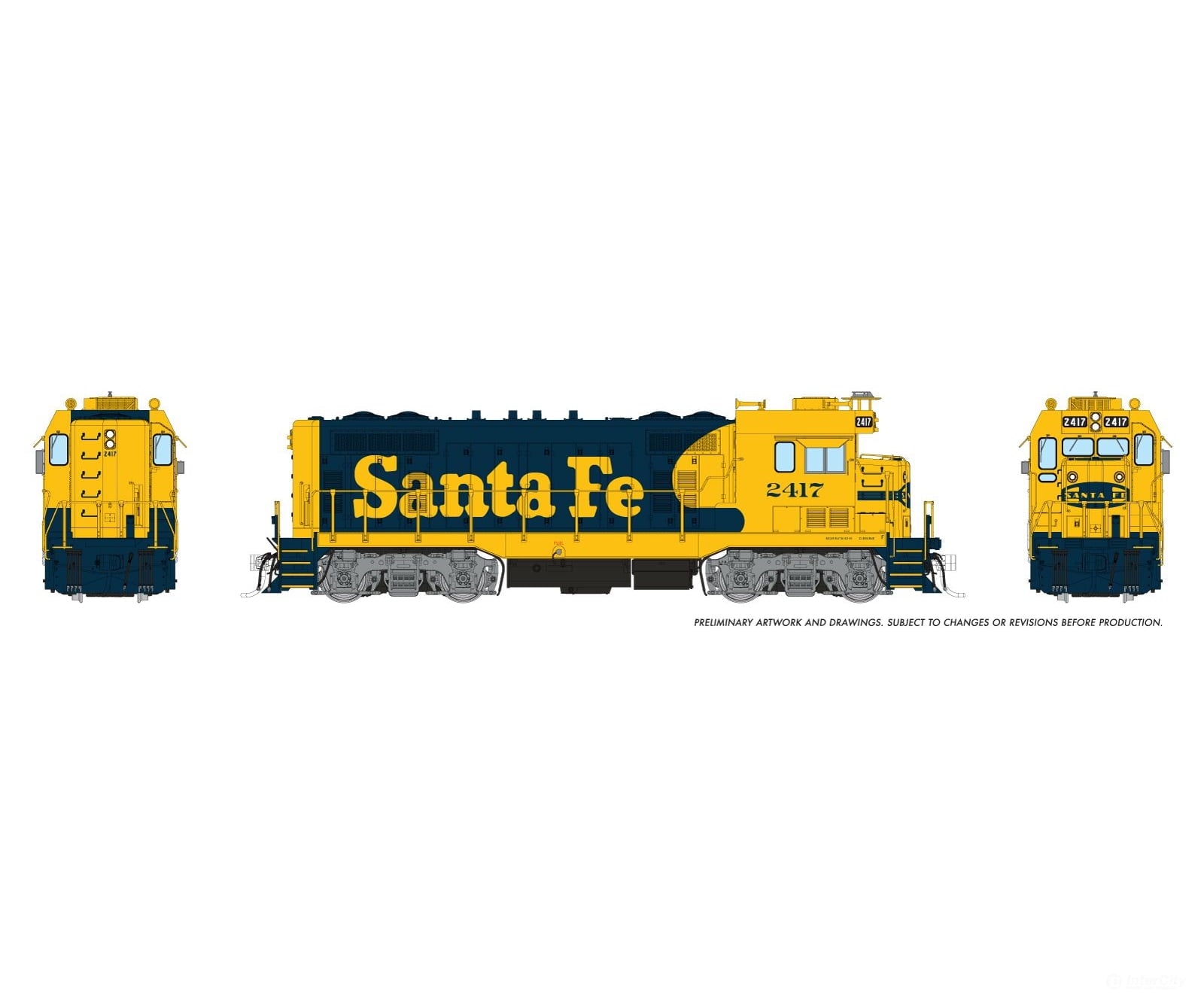 Rapido 070101 Ho Atsf Cf7 W/ Square Cab (Dc/Silent): At&Sf - Yellow Warbonnet: #2417 Locomotives