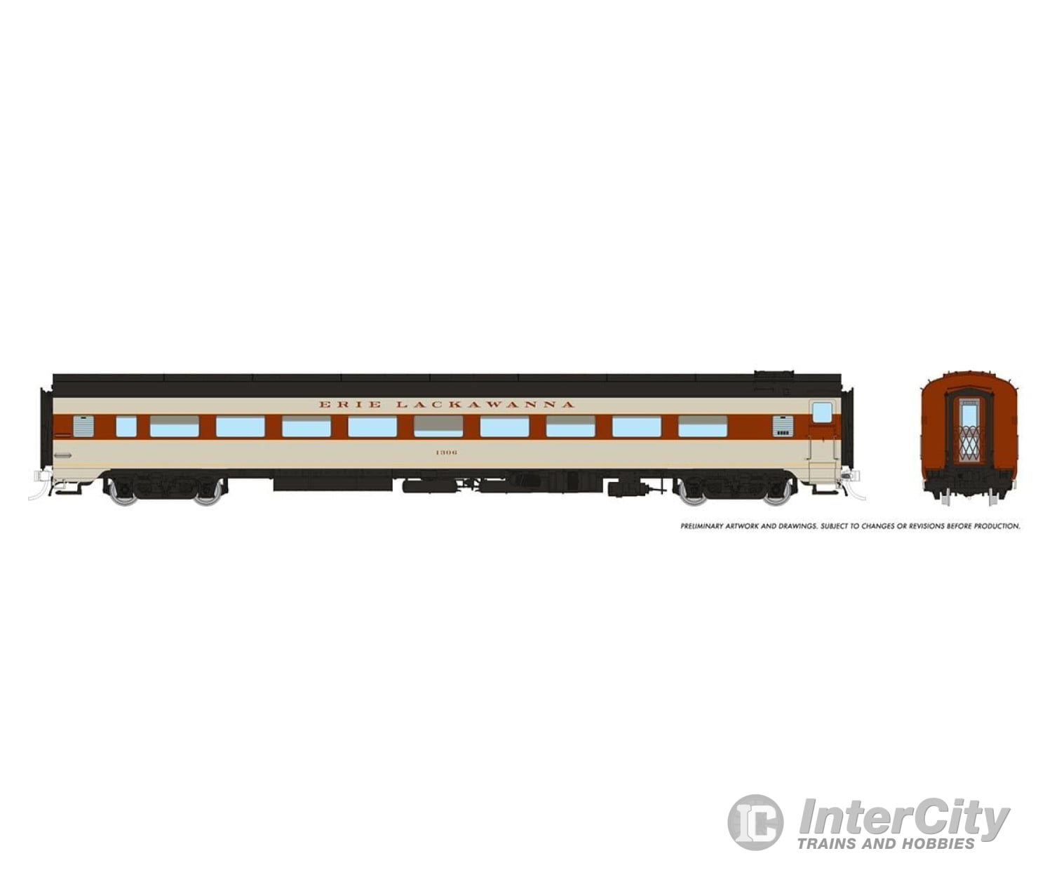 Rapido 100393 Ho Lightweight Coach: Erie - Lackawanna: #1306 Passenger Cars