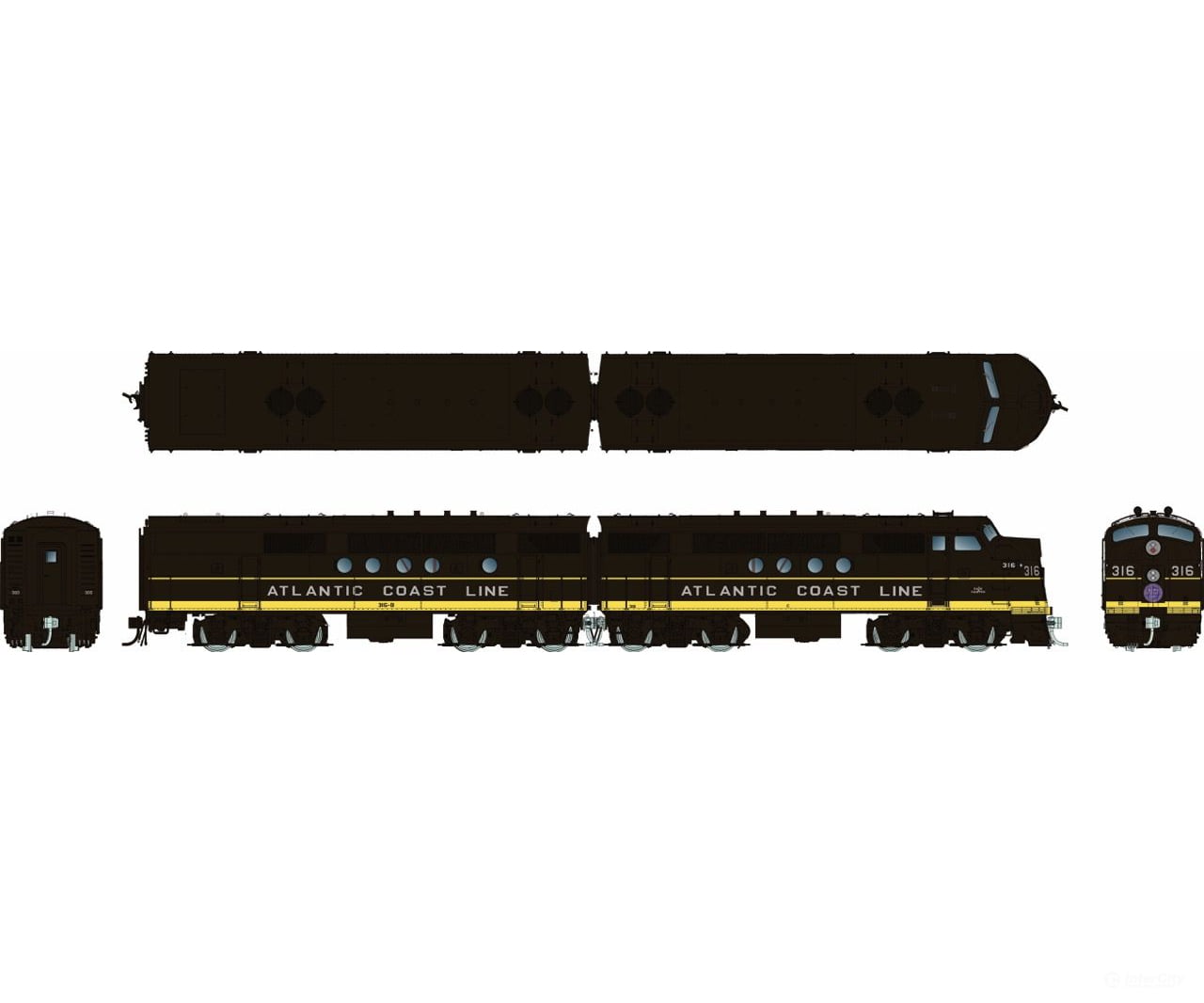 Rapido 1004005 HO EMD FT A + B (DC/Silent): ACL - Black & Yellow: #316A + 316B - Locomotives