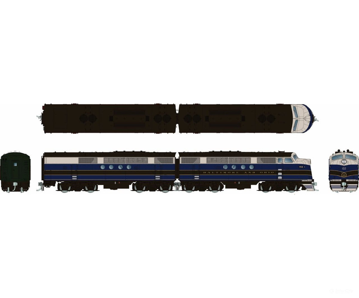 Rapido 1004009 HO EMD FT A + B (DC/Silent): B&O - Blue & Gray: #105A + 105AX - Locomotives