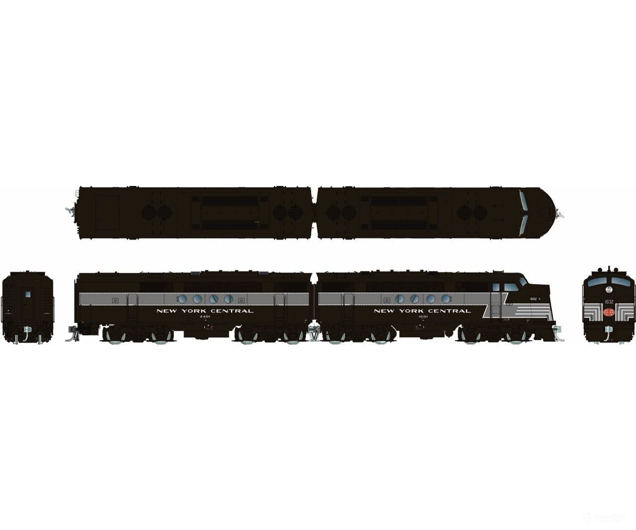 Rapido 1004024 HO EMD FT A + B (DC/Silent): NYC - Lightning Stripe: #1600 + 2400 - Locomotives