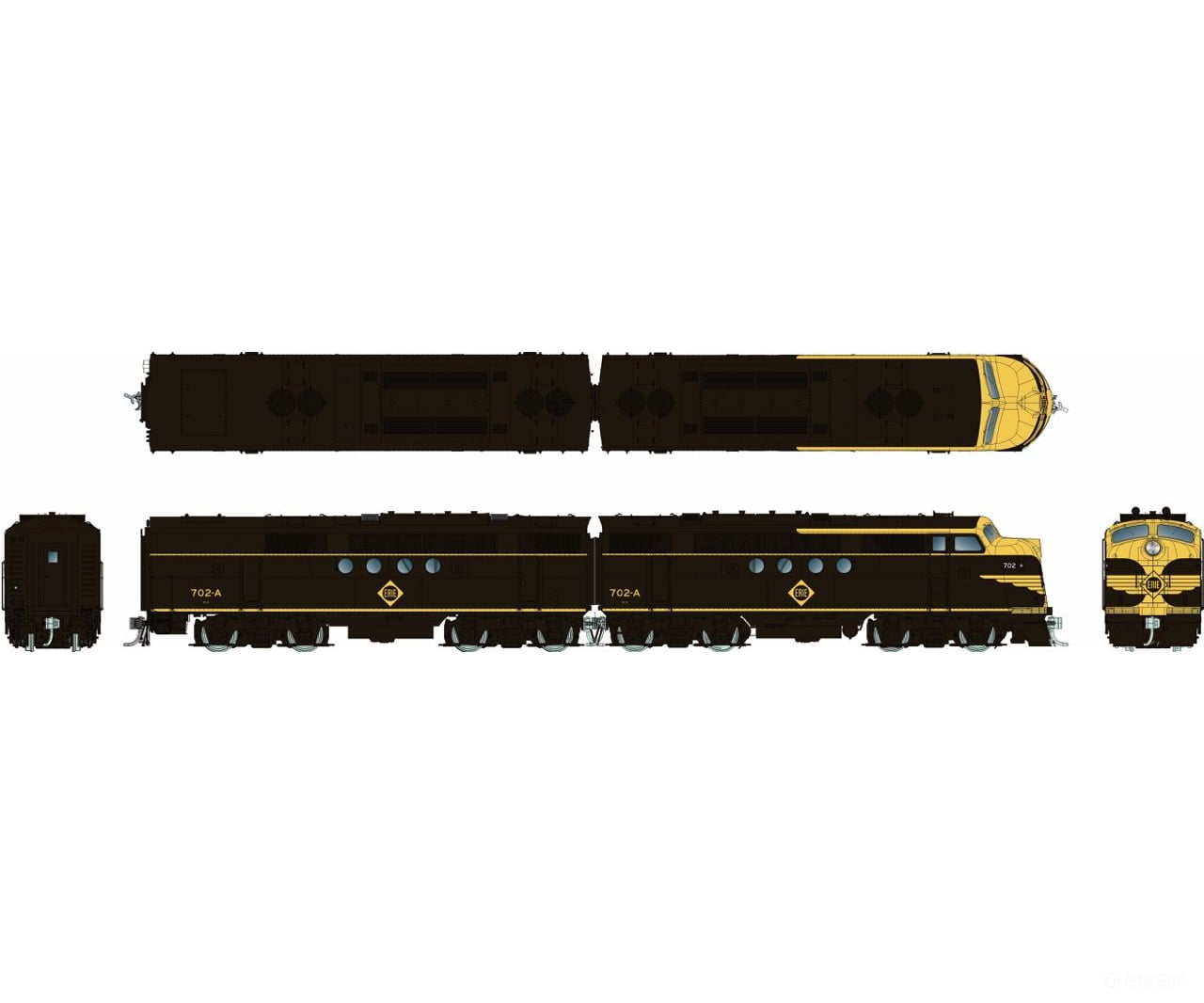 Rapido 1004519 HO EMD FT A + B (DC/DCC/Sound): Erie: #703A + 703B - Locomotives