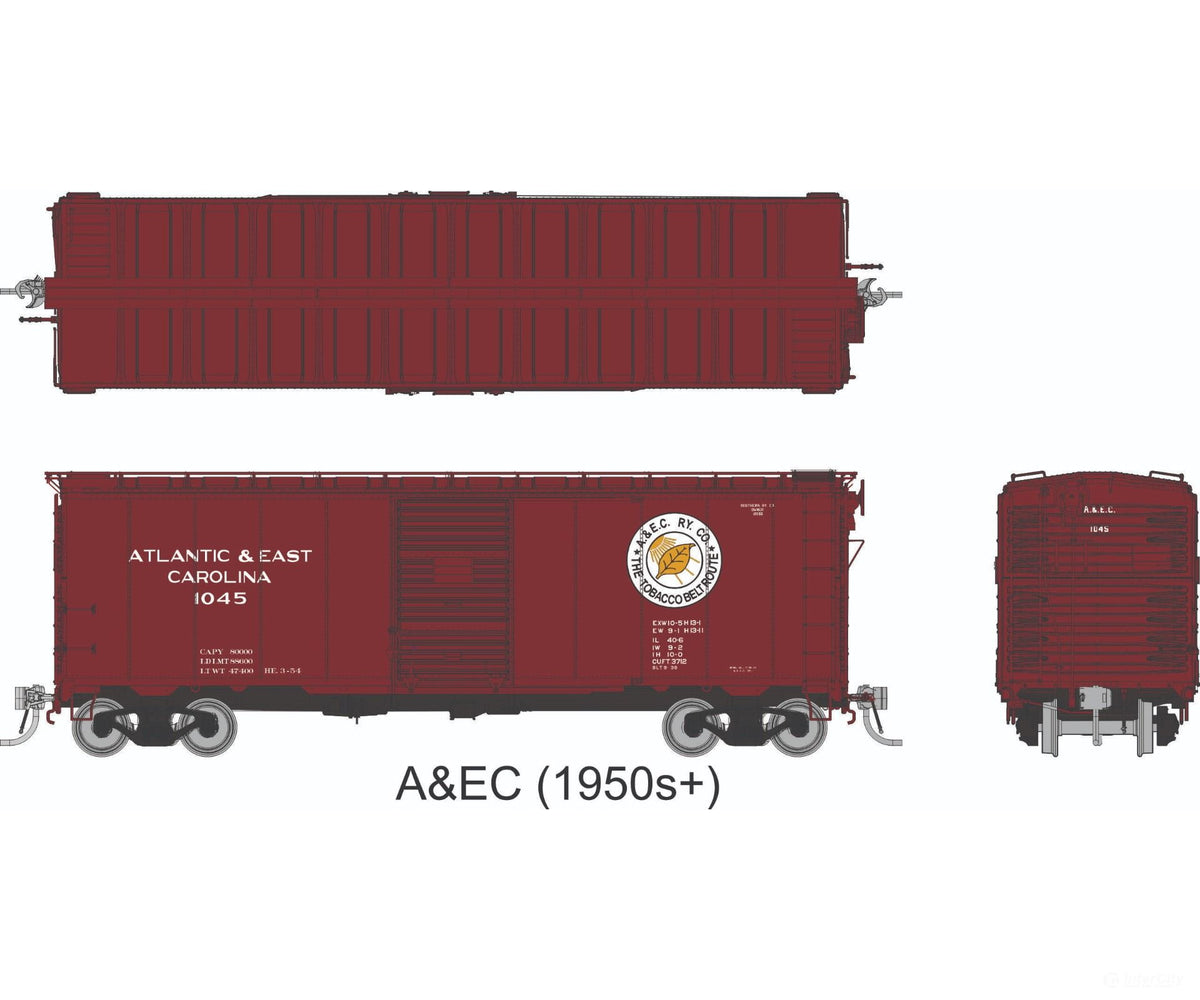 Rapido 1011001 HO 1937 AAR 40’ Boxcar - Square Corner: Atlantic & East Carolina: 6-Pack - Freight Cars