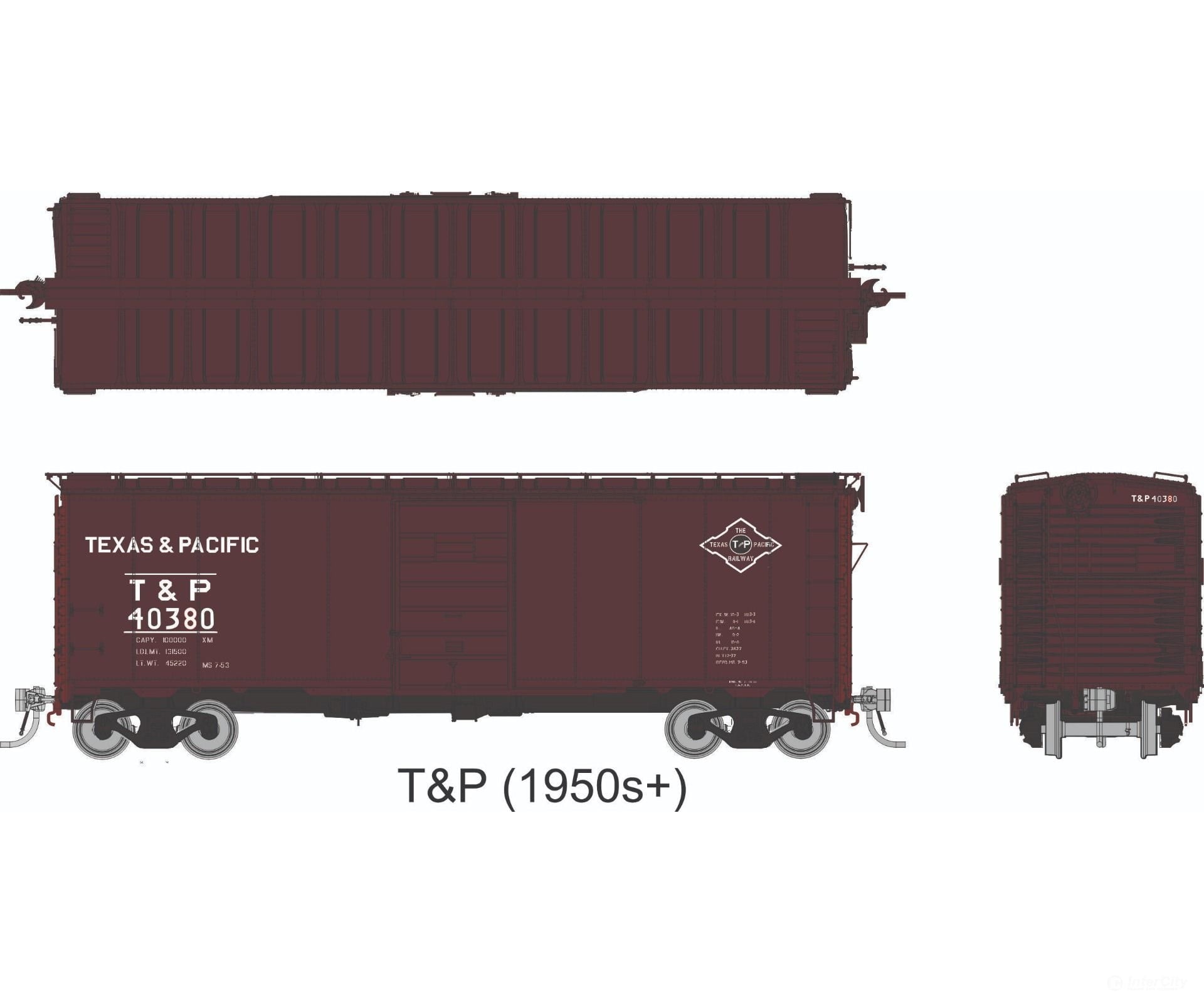 Rapido 1011003 HO 1937 AAR 40’ Boxcar - Square Corner: Texas & Pacific: 6-Pack - Freight Cars