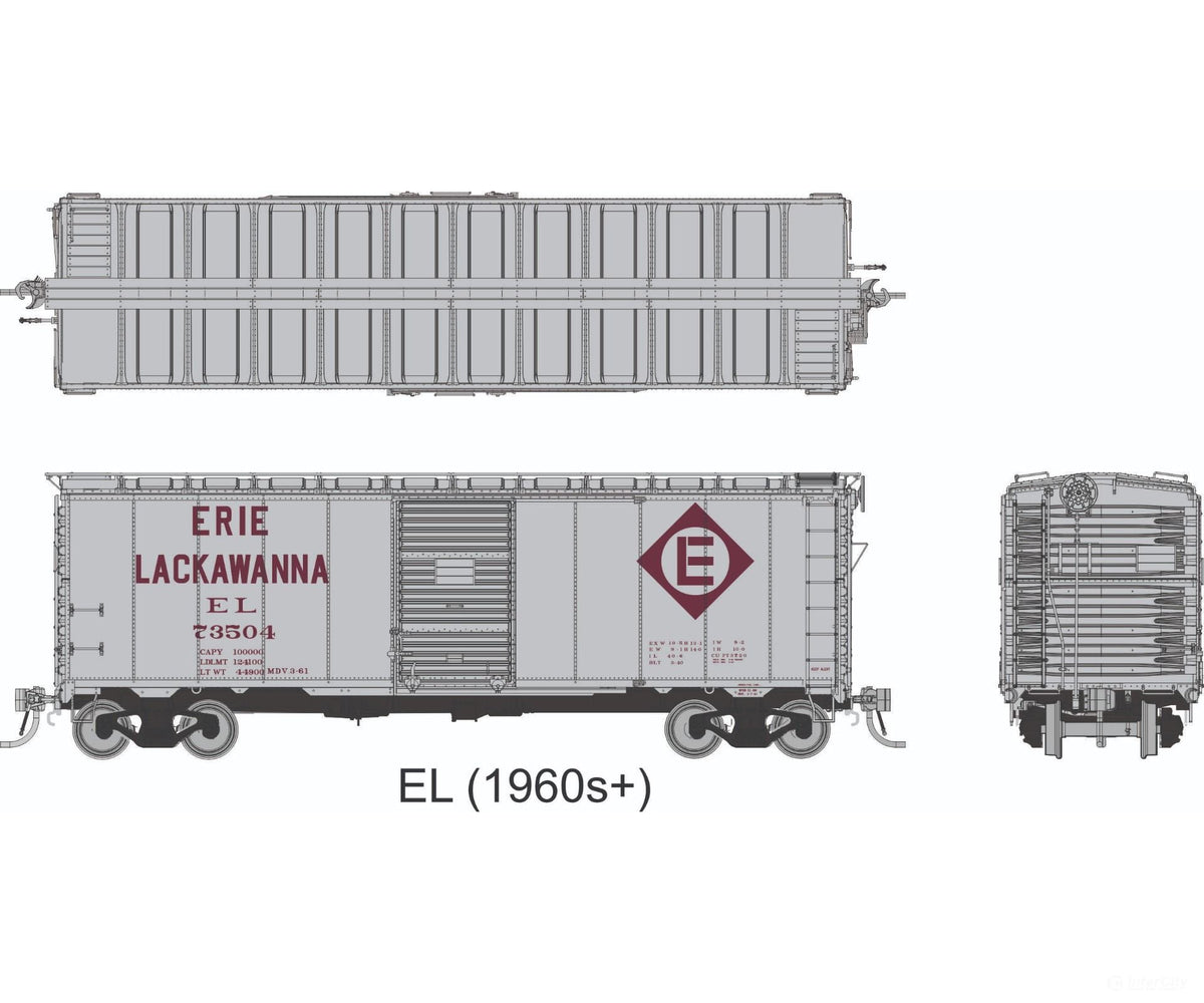 Rapido 1011005A HO 1937 AAR 40’ Boxcar - Square Corner: Erie Lackawanna: Single Car - Freight Cars