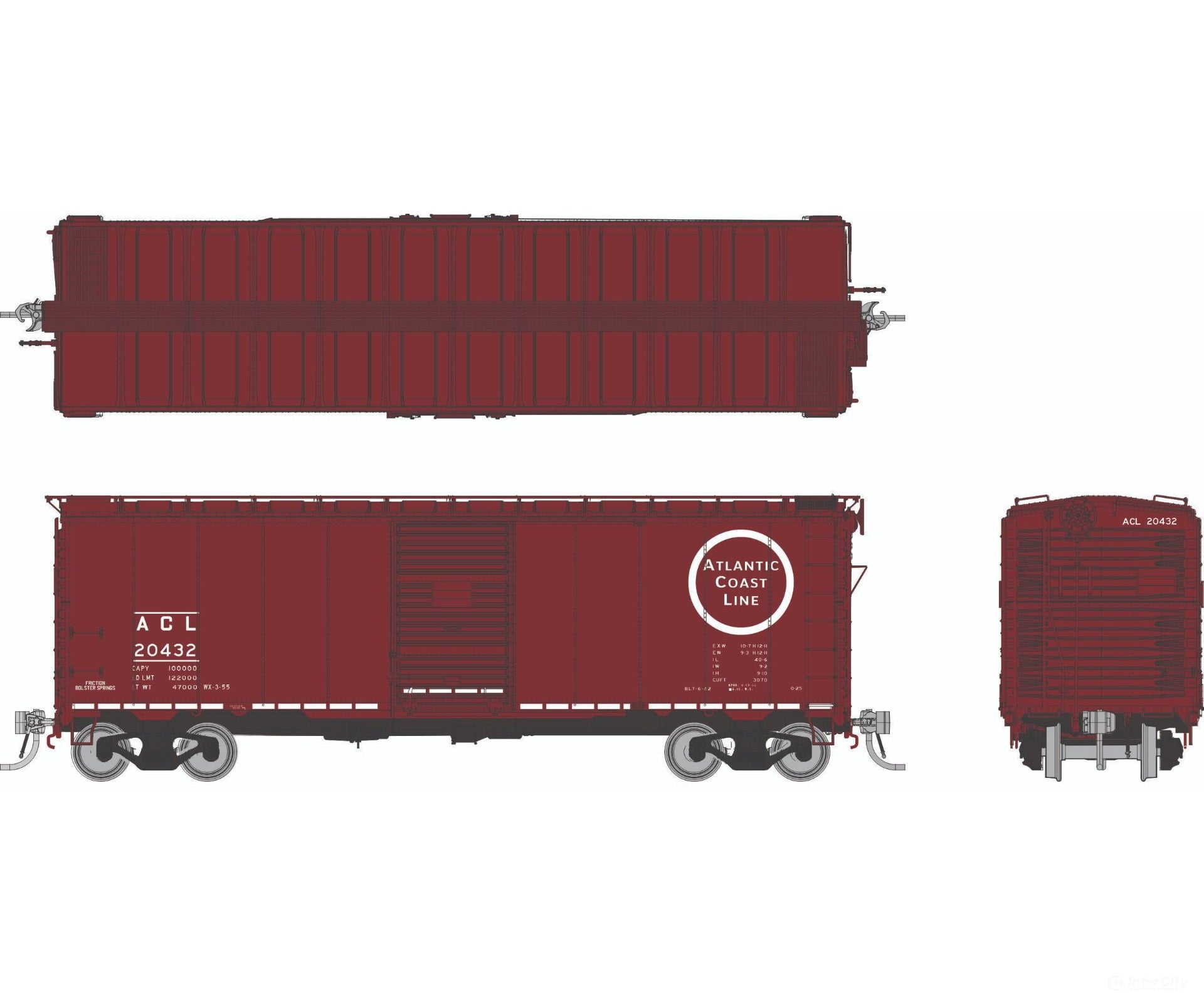 Rapido 1011007A HO 1937 AAR 40’ Boxcar - Round Corner: Atlantic Coast Line: Single Car - Freight Cars