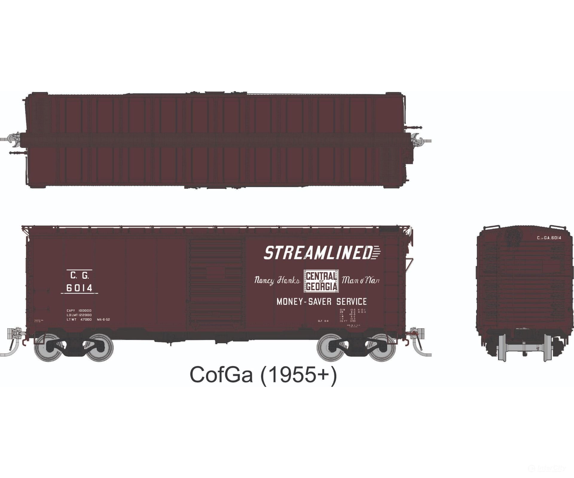 Rapido 1011008 HO 1937 AAR 40’ Boxcar - Round Corner: Central of Georgia: 6-Pack - Freight Cars