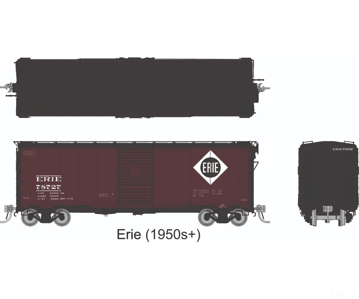 Rapido 1011009 HO 1937 AAR 40’ Boxcar - Round Corner: Erie: 6-Pack #2 - Freight Cars