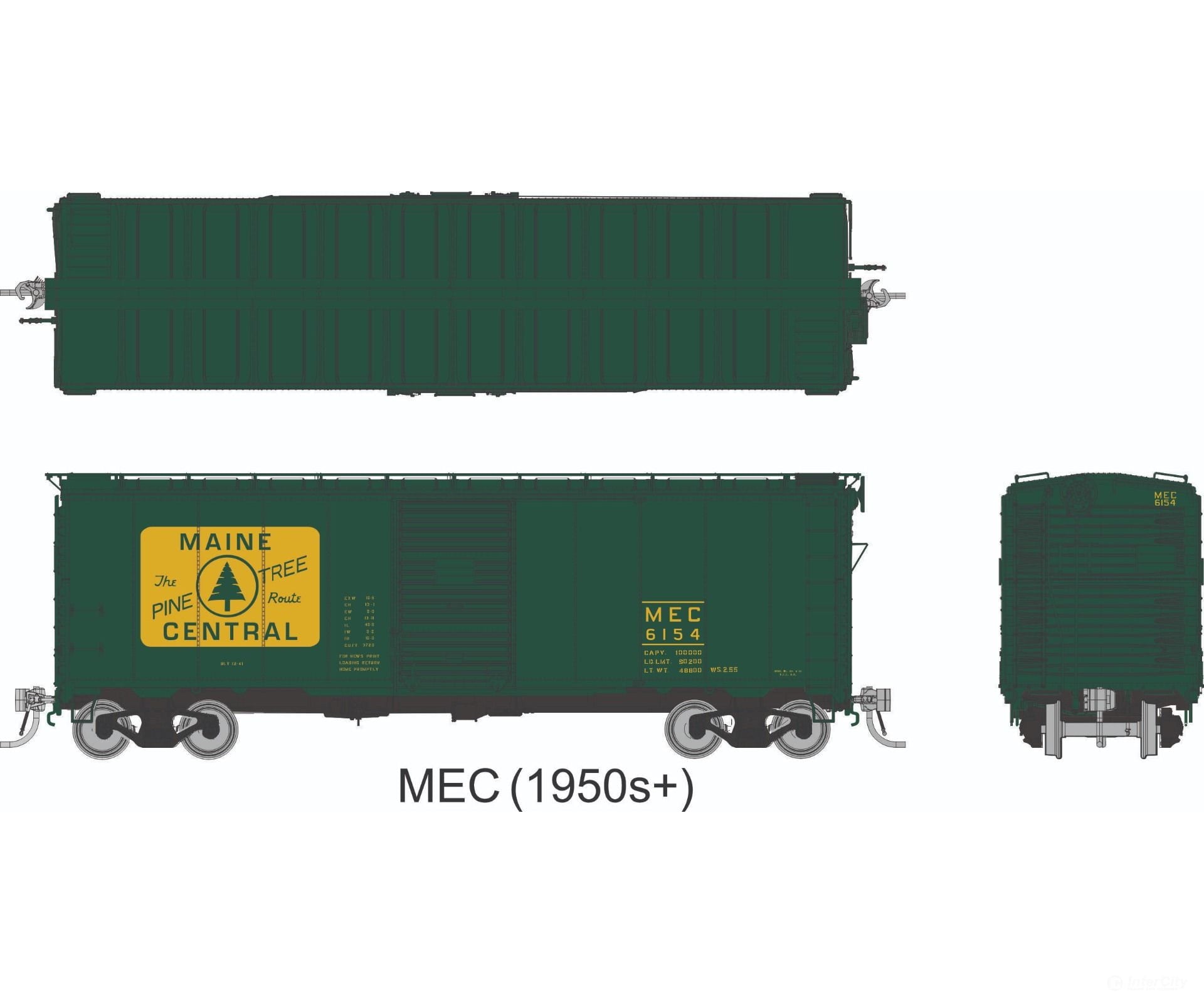 Rapido 1011011 HO 1937 AAR 40’ Boxcar - Round Corner: Maine Central - Green: 6-Pack - Freight Cars
