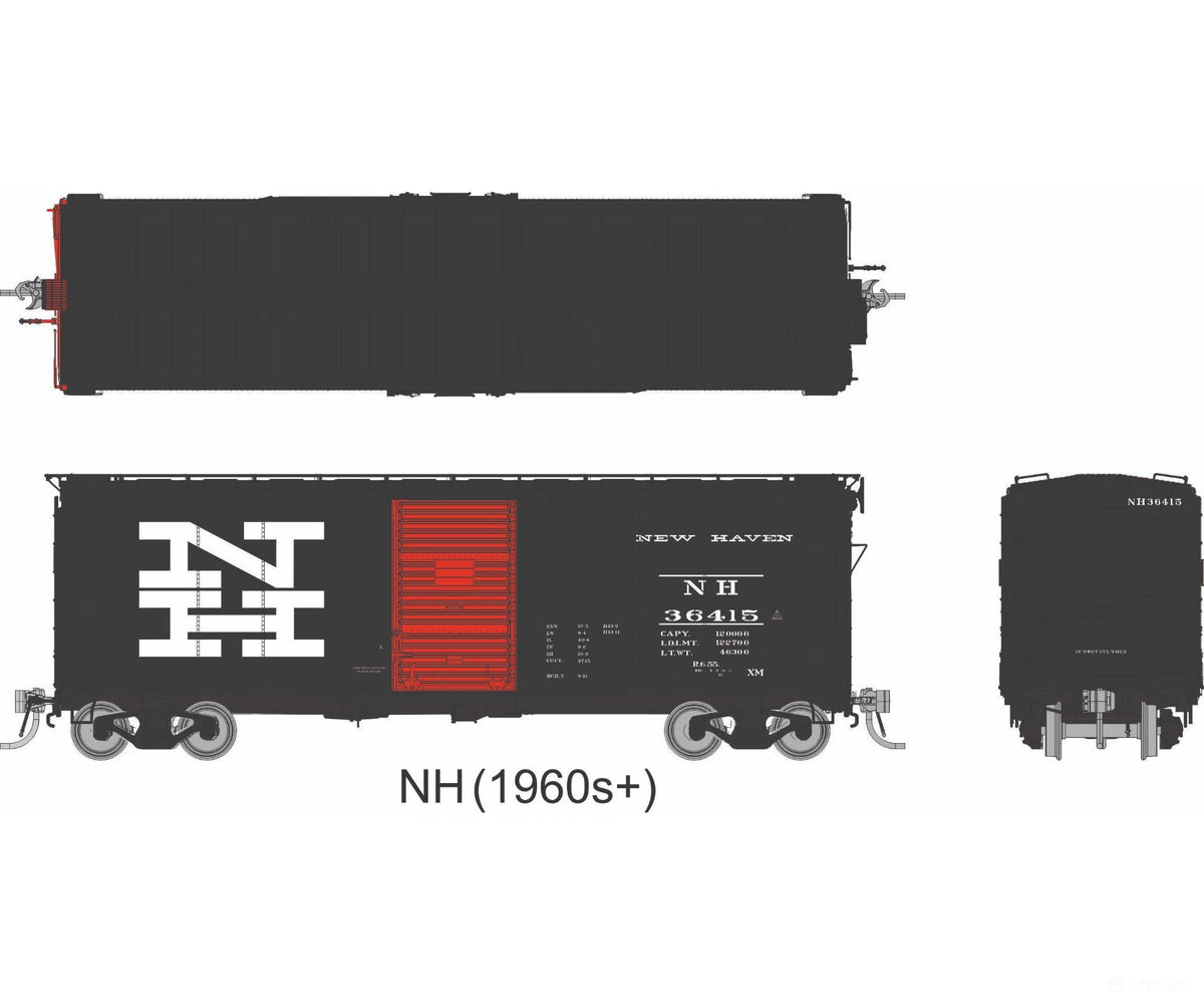 Rapido 1011013A HO 1937 AAR 40’ Boxcar - Round Corner: New Haven - Black: Single Car - Freight Cars
