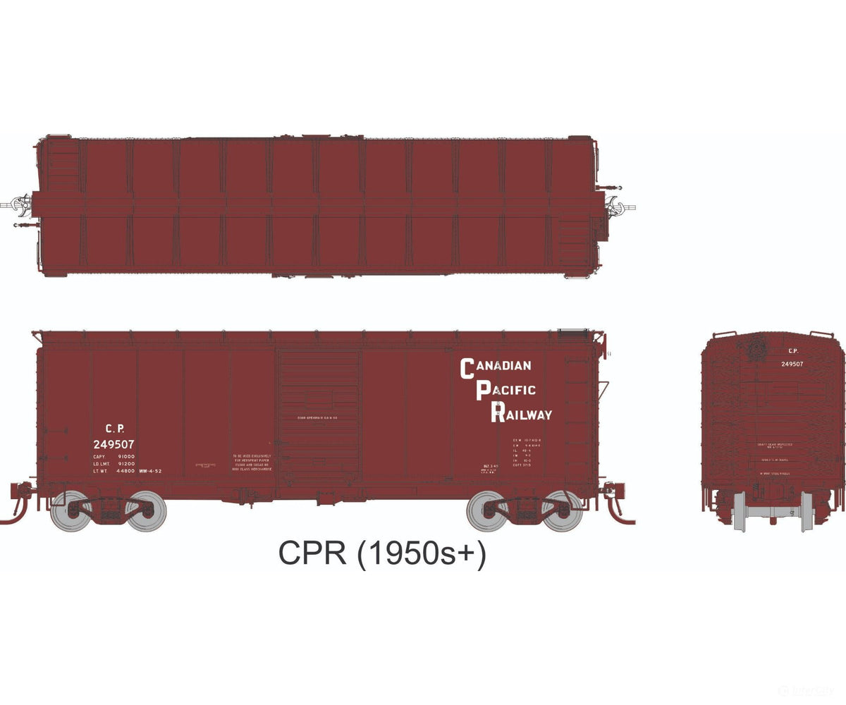 Rapido 1011016 HO 1937 AAR 40’ Boxcar - CPR Ends Flat Roof: CPR - Stepped Lettering: 6-Pack - Freight Cars