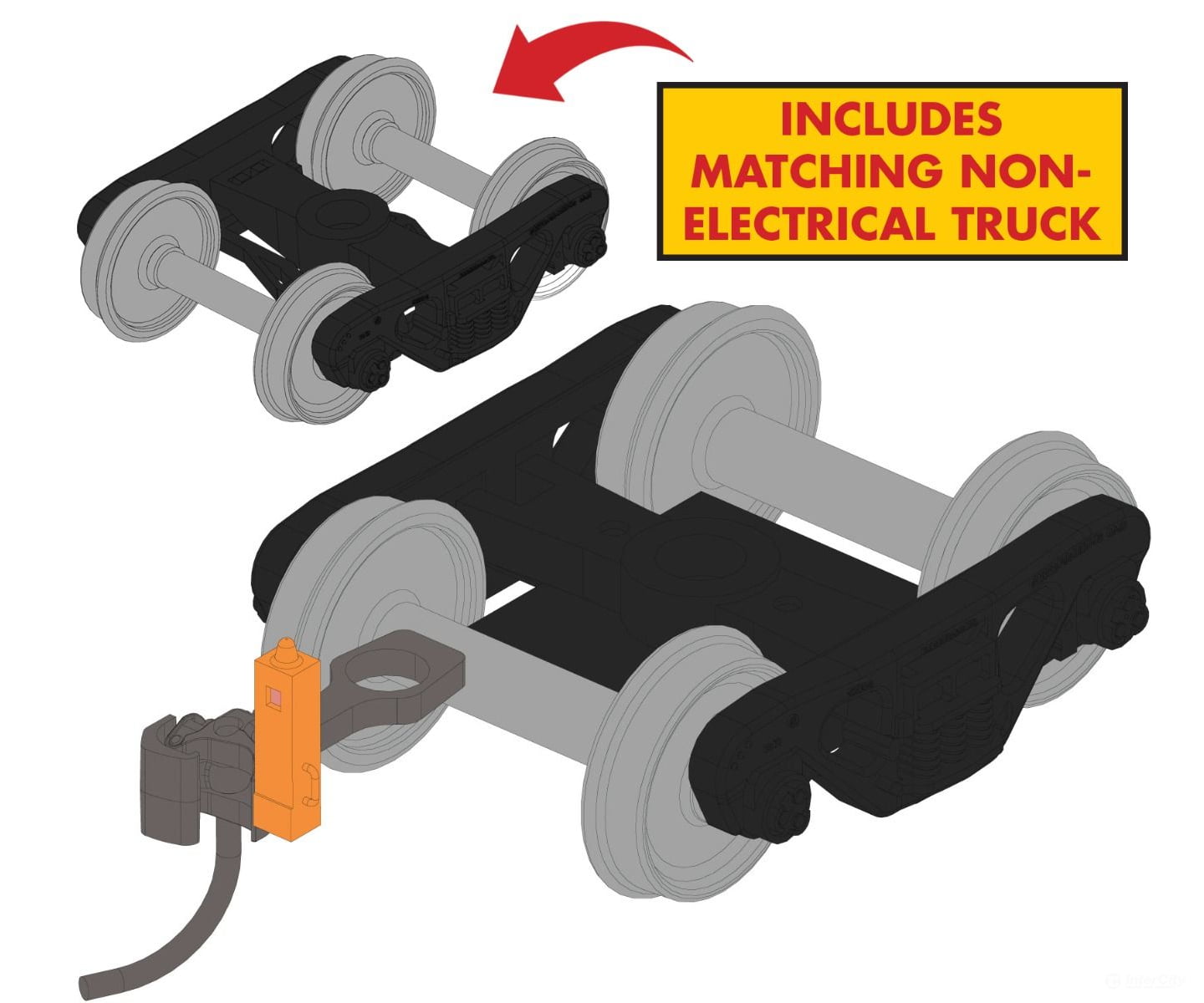 Rapido 102178 Rapido Bits: HO Track-Powered EOT Flasher + Trucks: Orange + 36 inch wheels - Couplers & Trucks