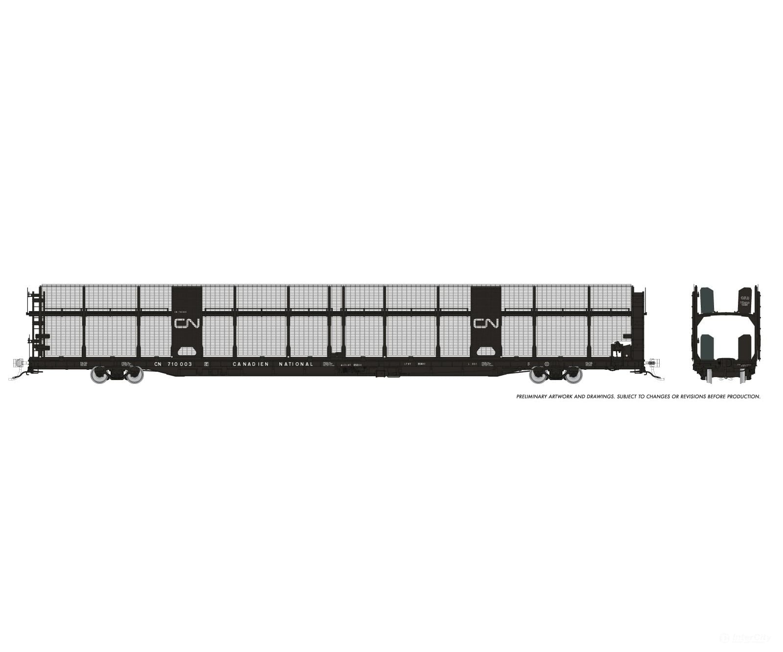 Rapido 1024006 HO NSC 89’ Bi-Level Autorack: CN Rail - Late w/ mesh: 6-Pack - Frieght Cars
